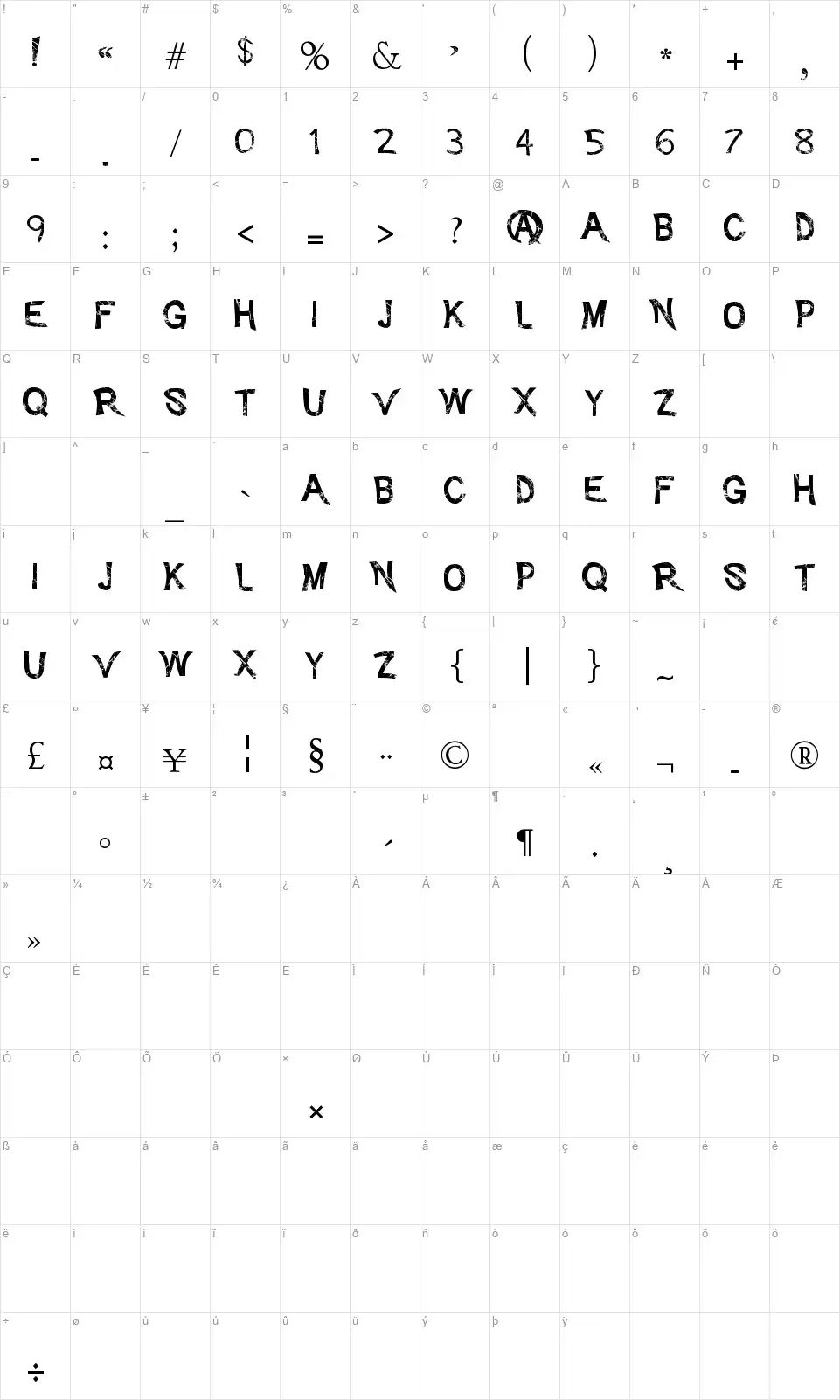 Advent Psychosisfont character map