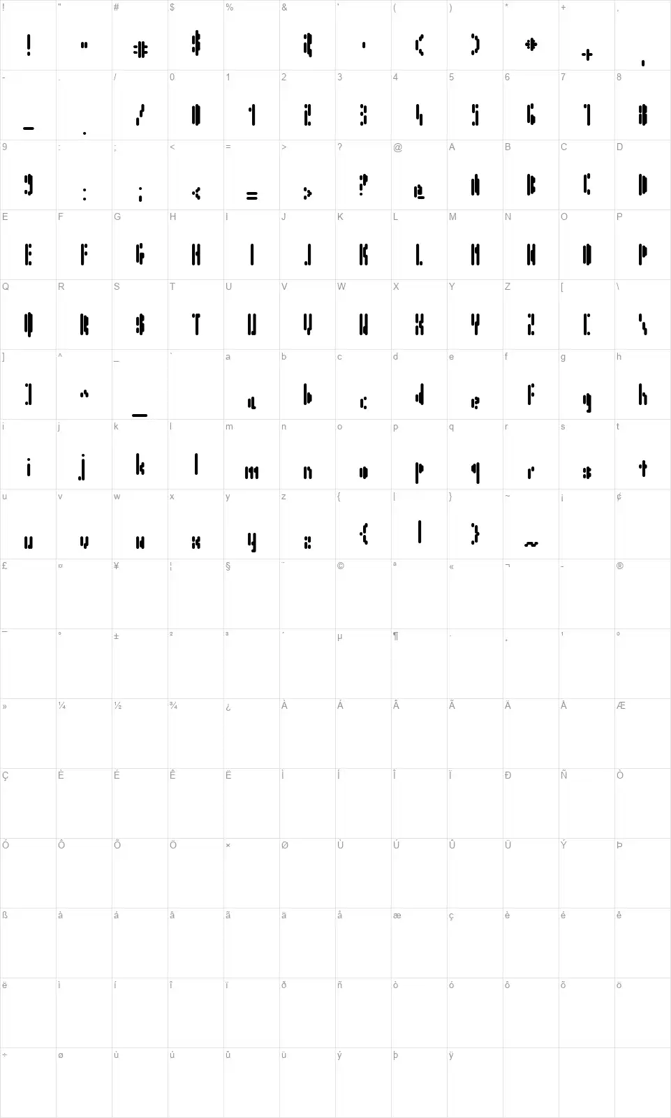 Air in Spacefont character map
