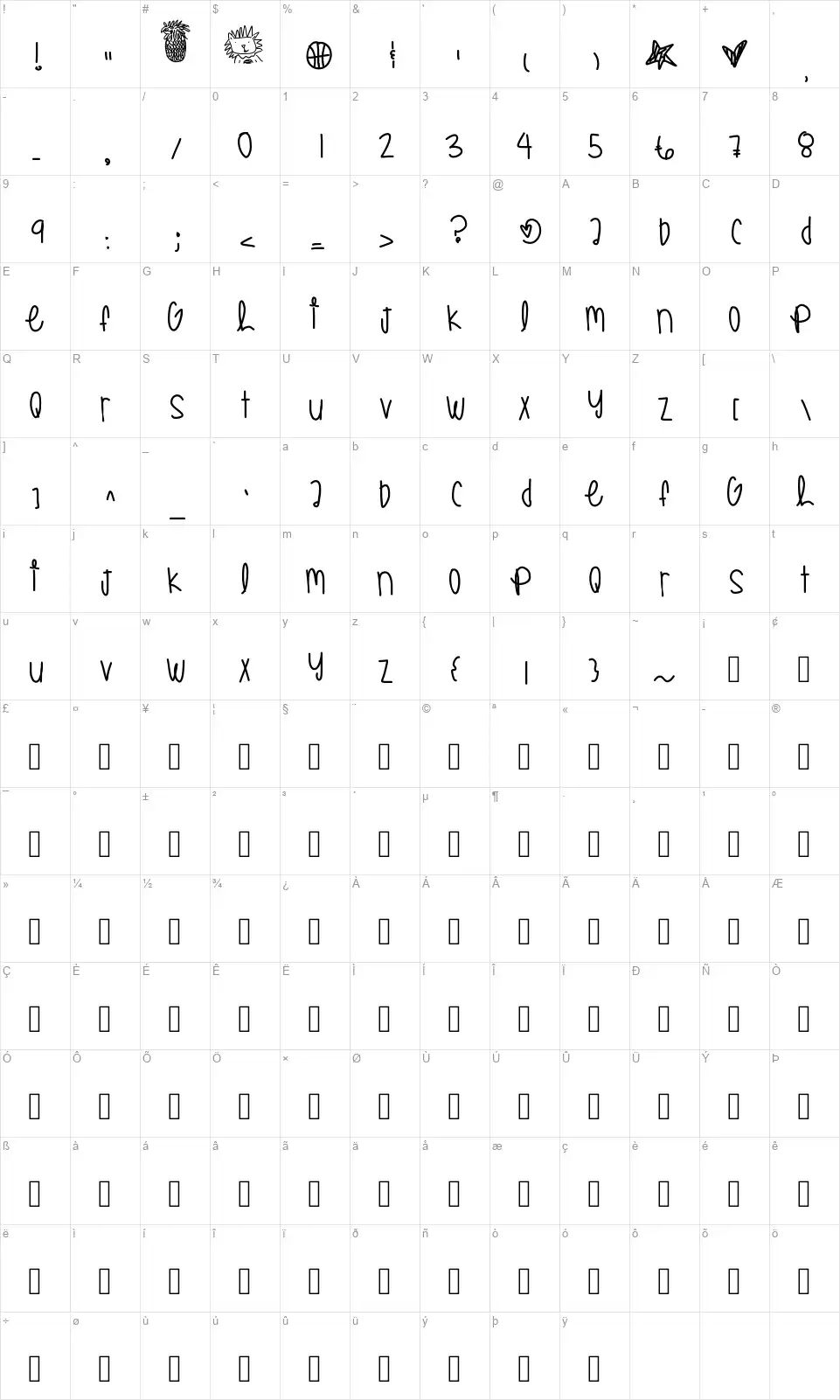 All Star Game Yayfont character map