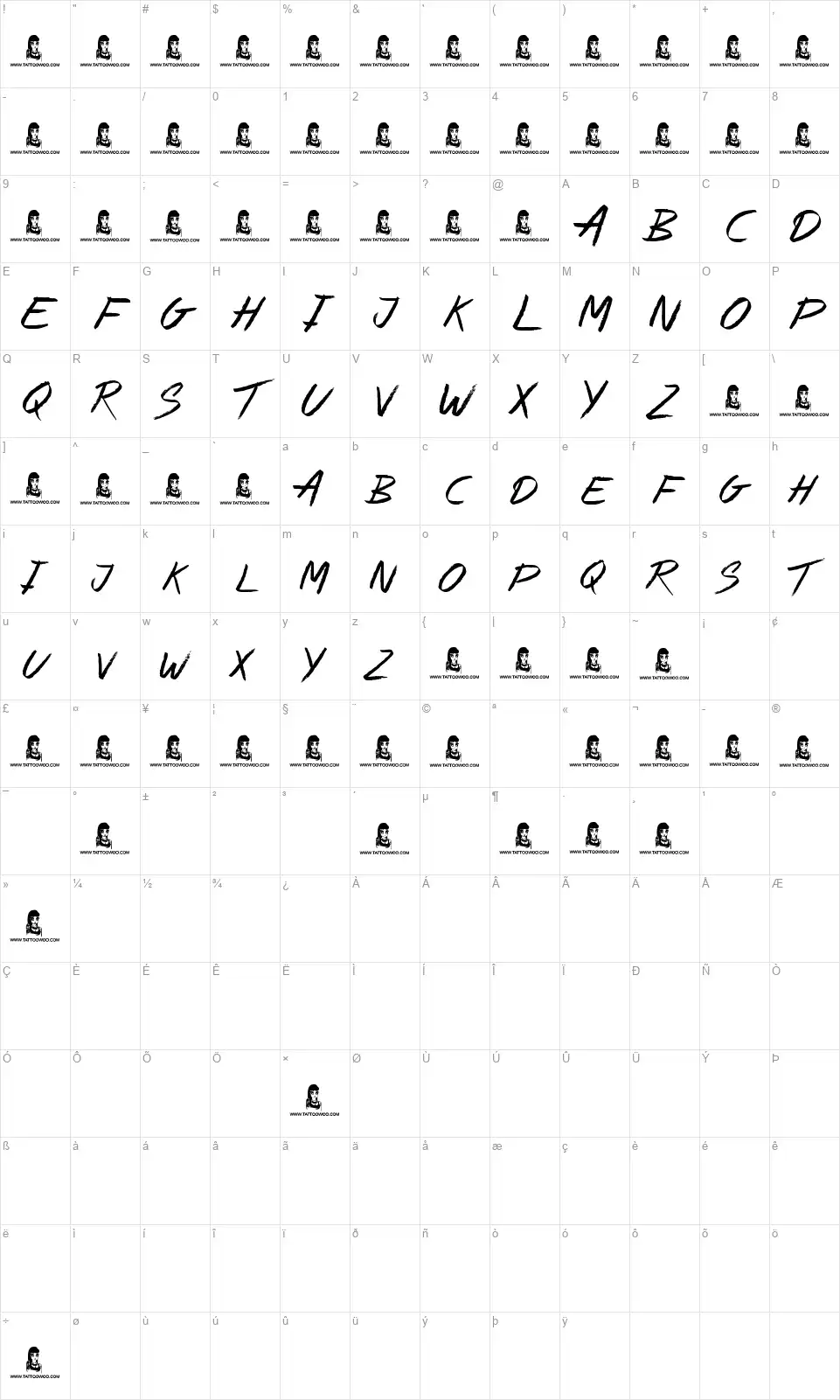 Alley Catfont character map
