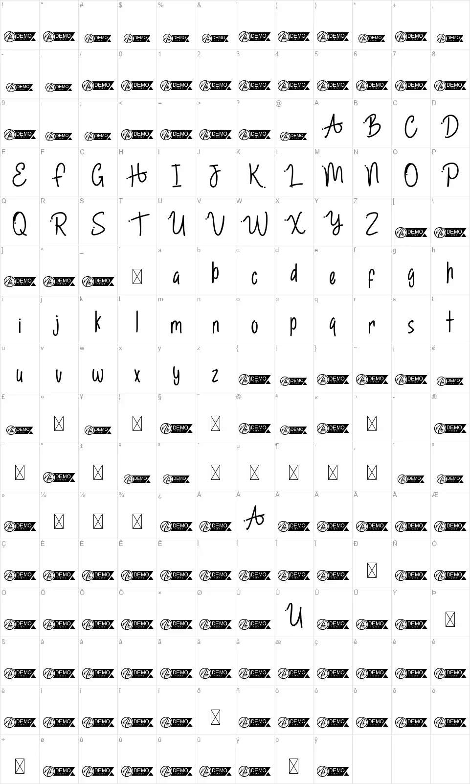 Ambridgefont character map