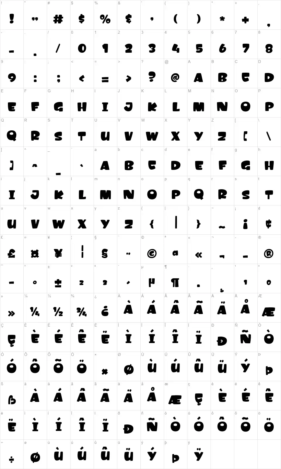 Amonkfont character map