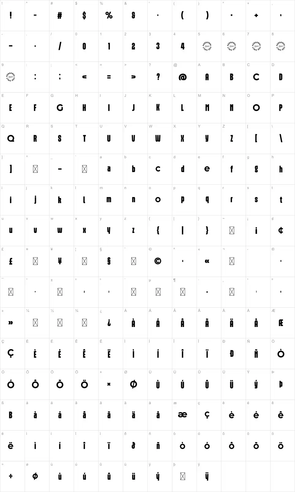 Amoverfont character map