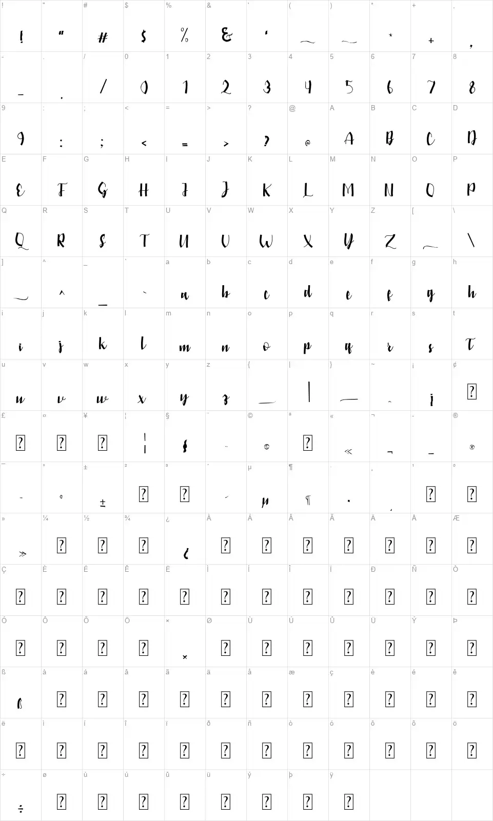 Amsteinfont character map
