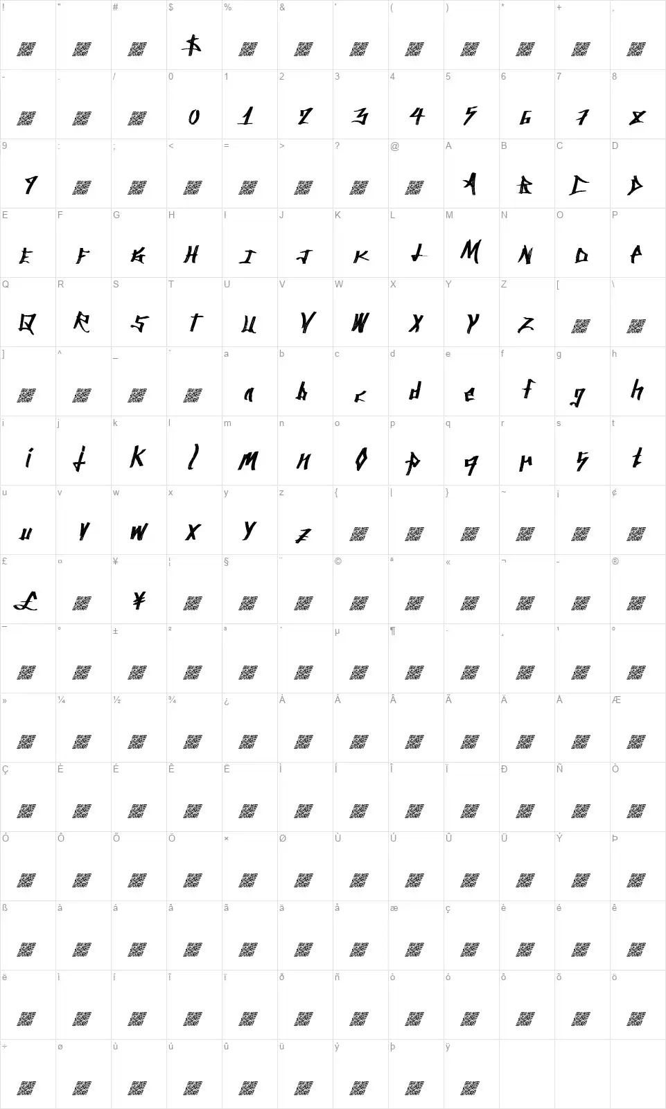 Ancient Sprawlfont character map