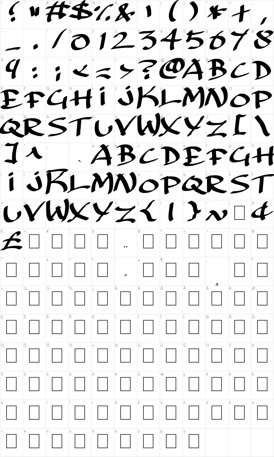 Archaic Asian Inksfont character map