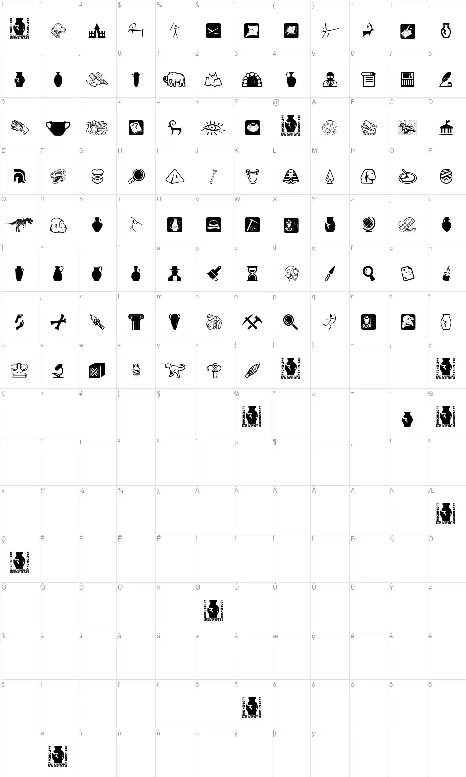Archeologyfont character map