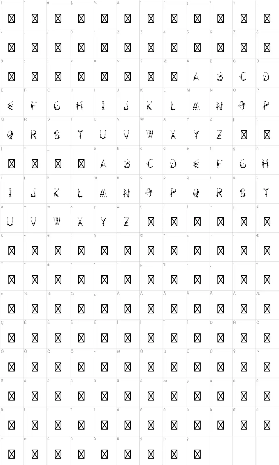 Artemis Cursefont character map