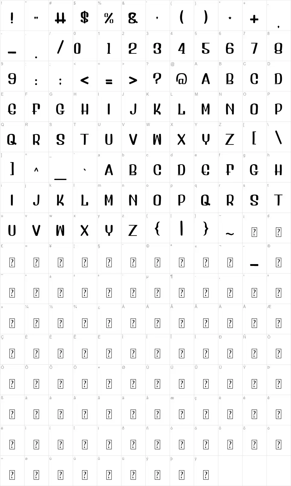 Artisafont character map