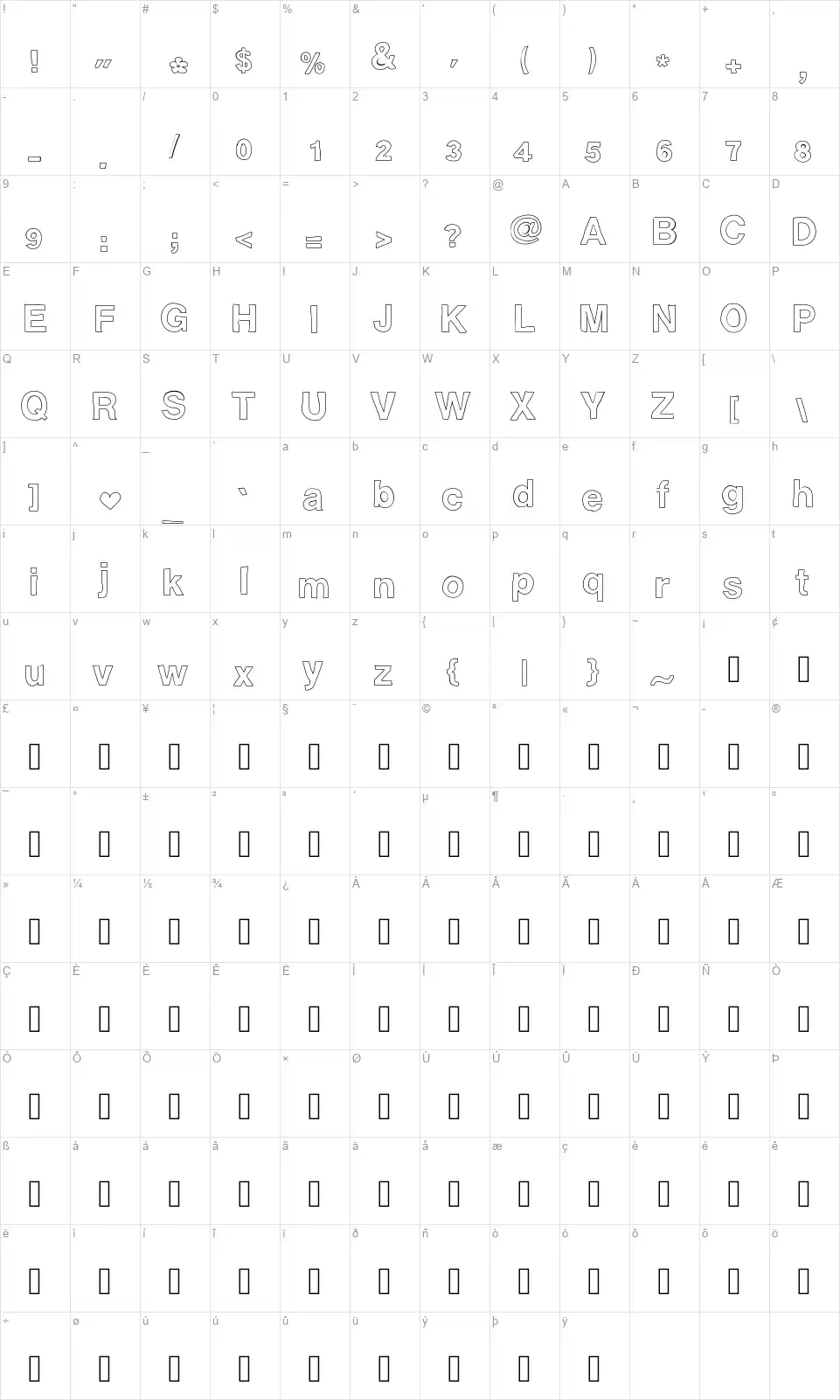 Ashley's Fontfont character map