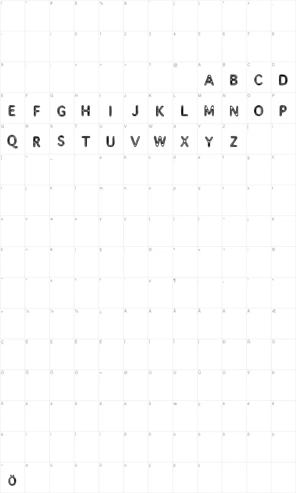 Assimilatefont character map