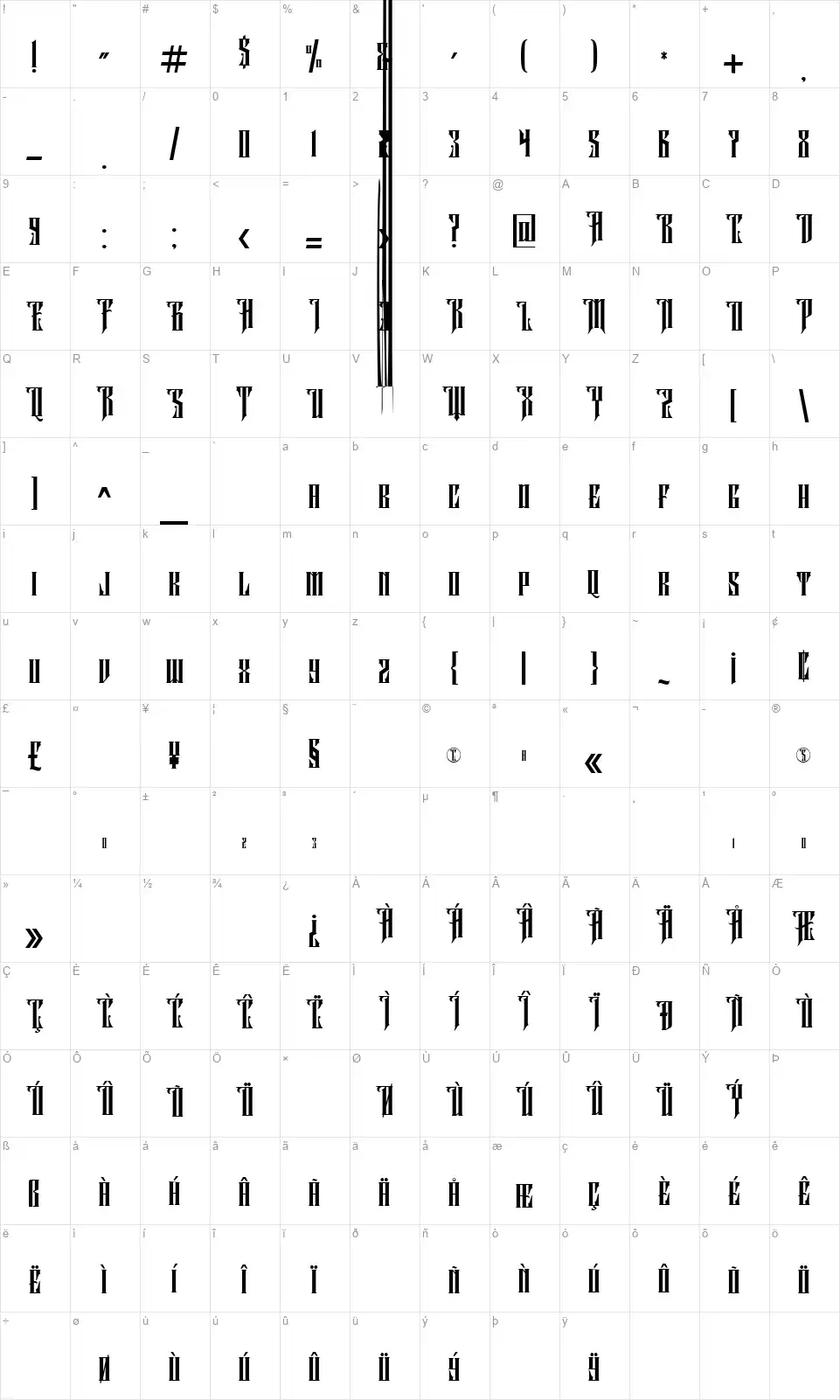 Aurel Shinefont character map