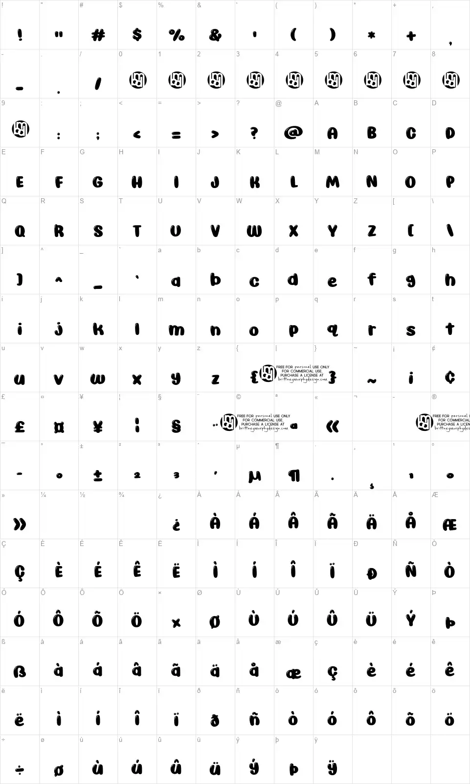 Awesome Possum Shinefont character map