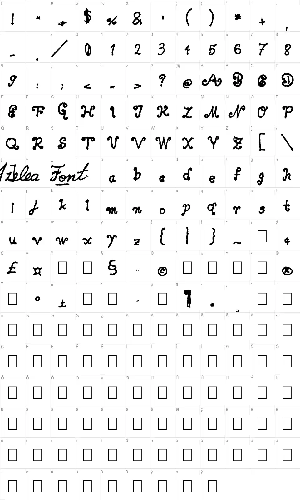 Azeleafont character map
