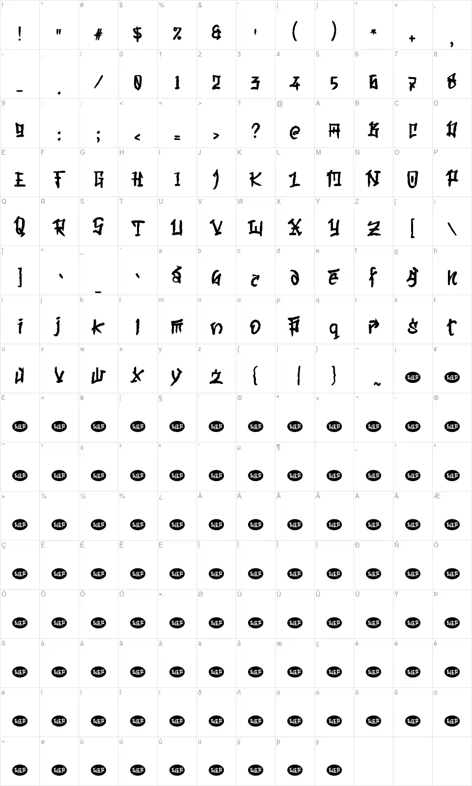 B Baby Oxenfont character map
