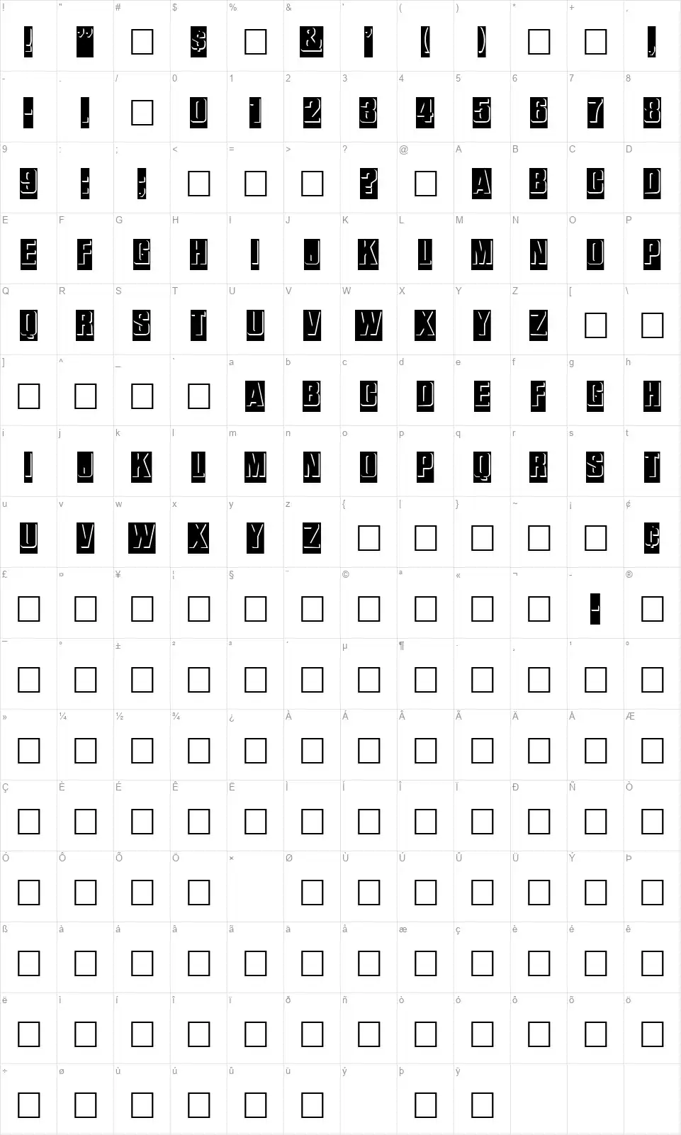 Bas Relieffont character map