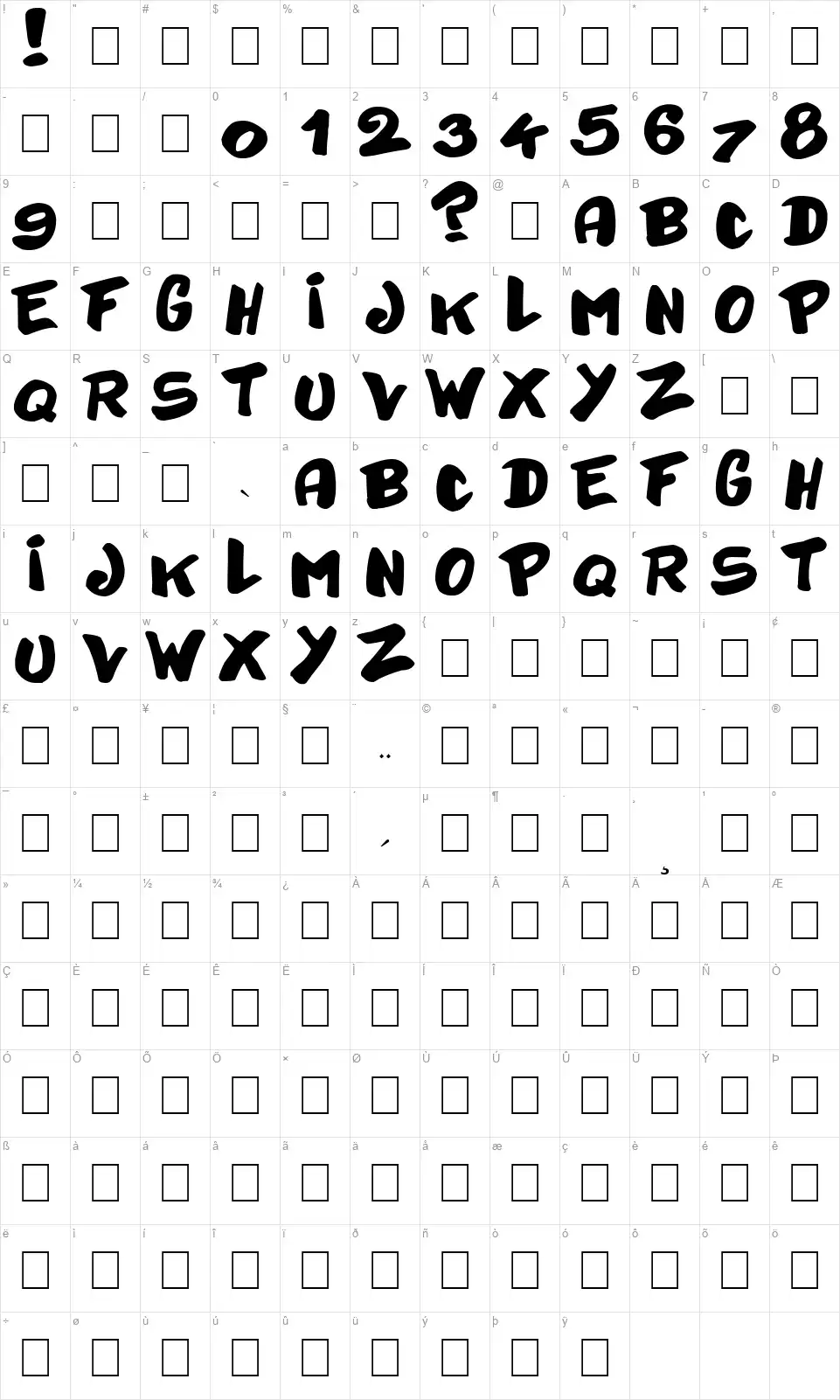 Baydayfont character map