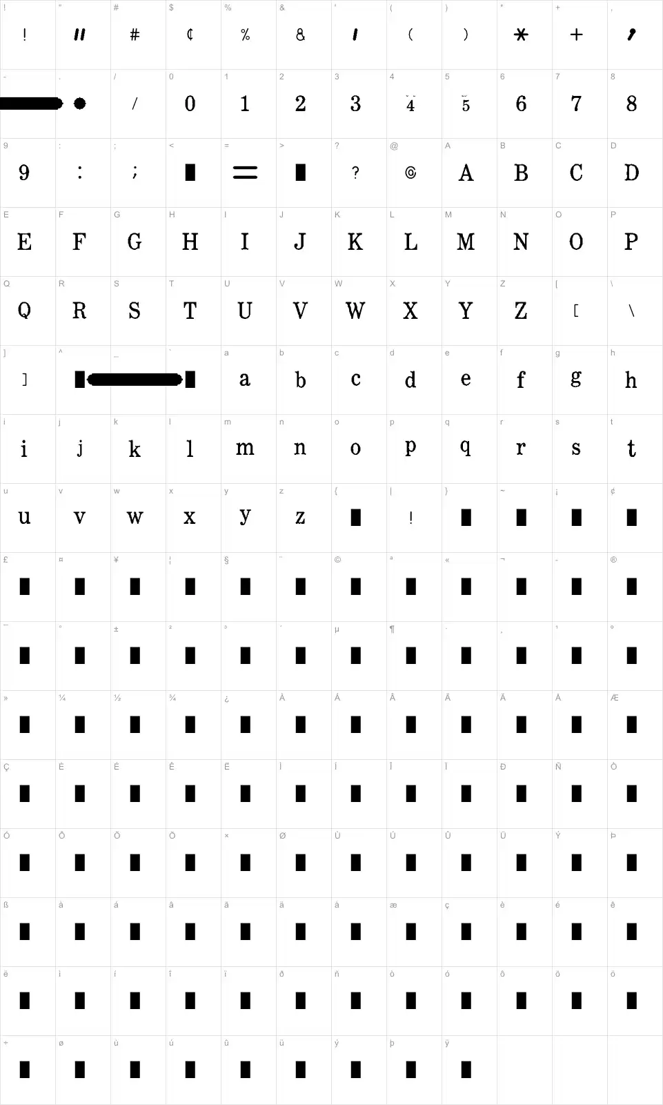 Be Here Nowfont character map