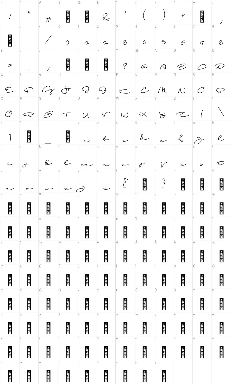 Beach Scriptfont character map