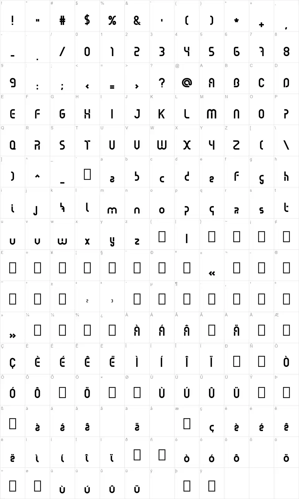 Bebelfont character map