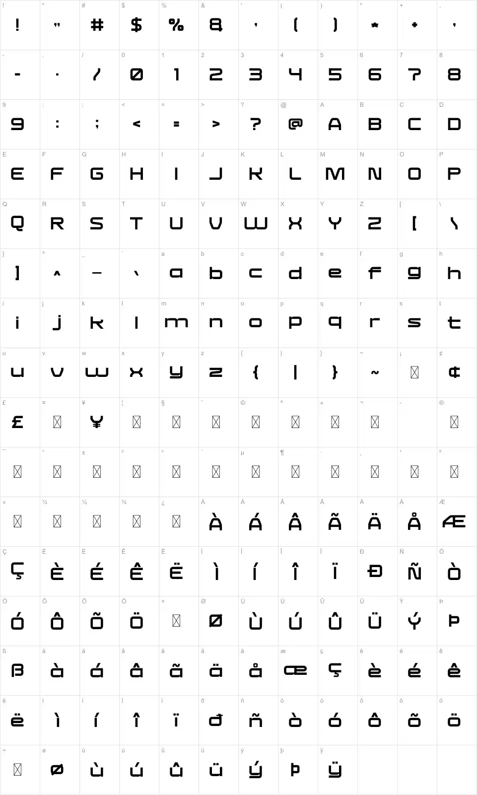 Beyorkfont character map