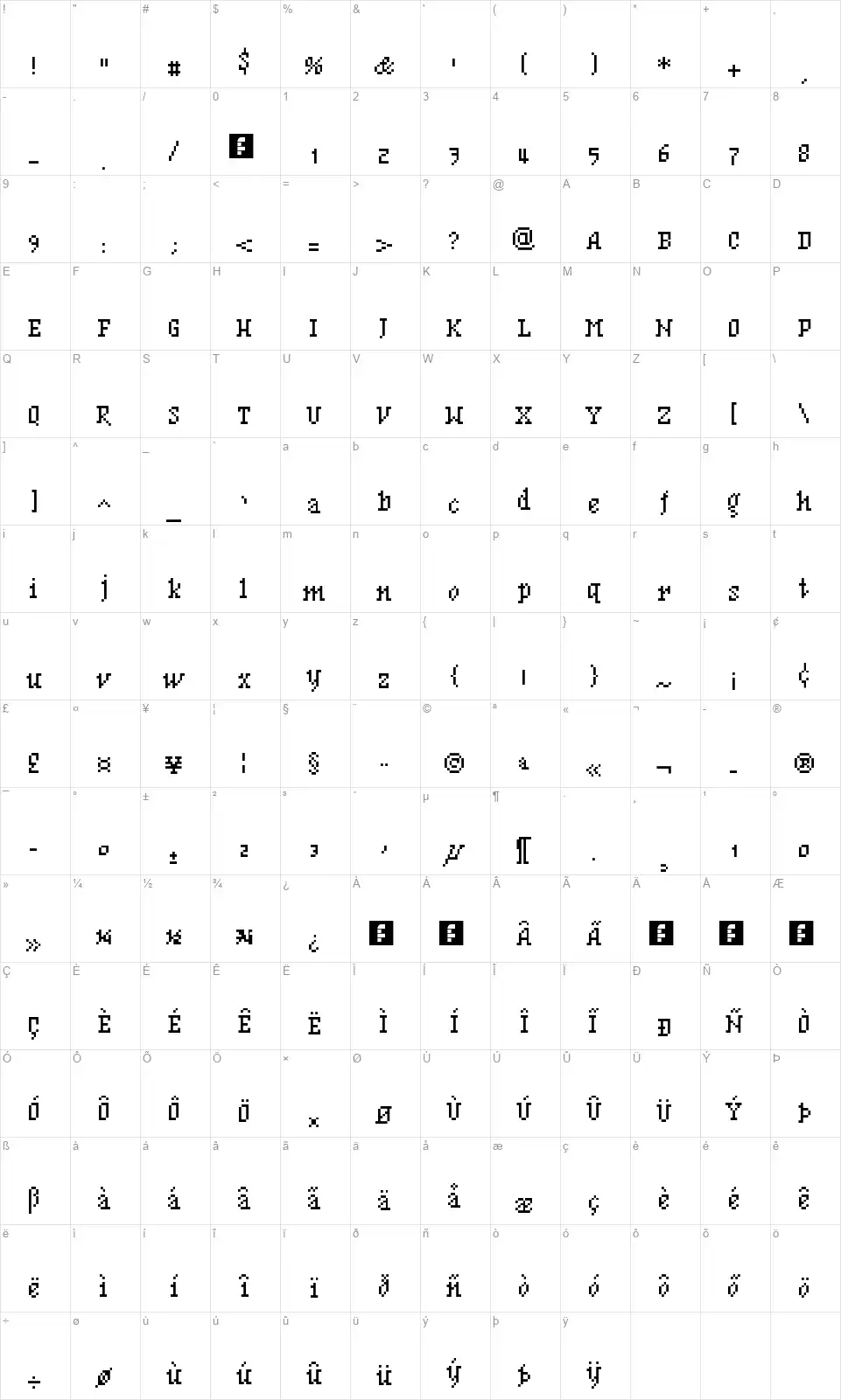 BF Mnemonikfont character map