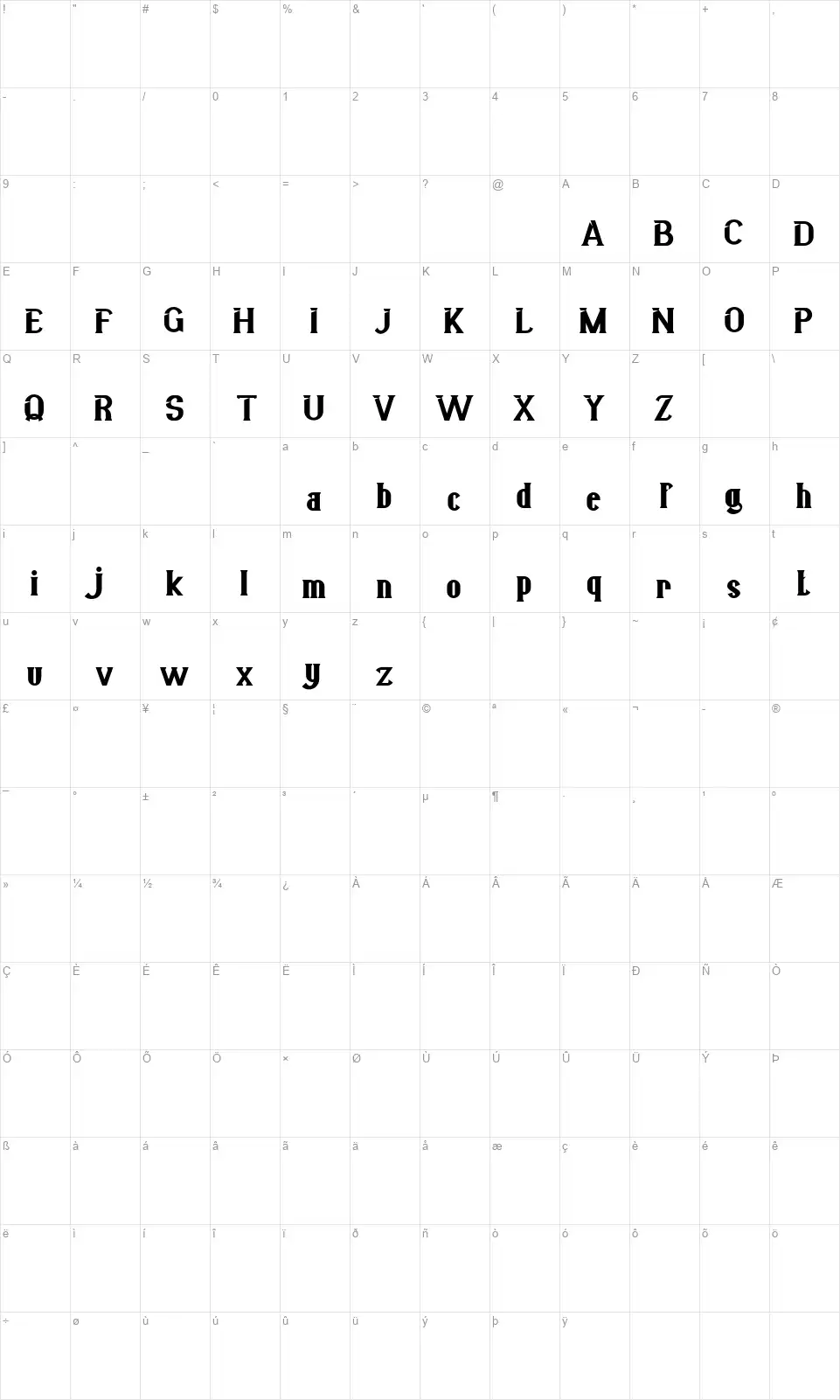 Bigcityfont character map