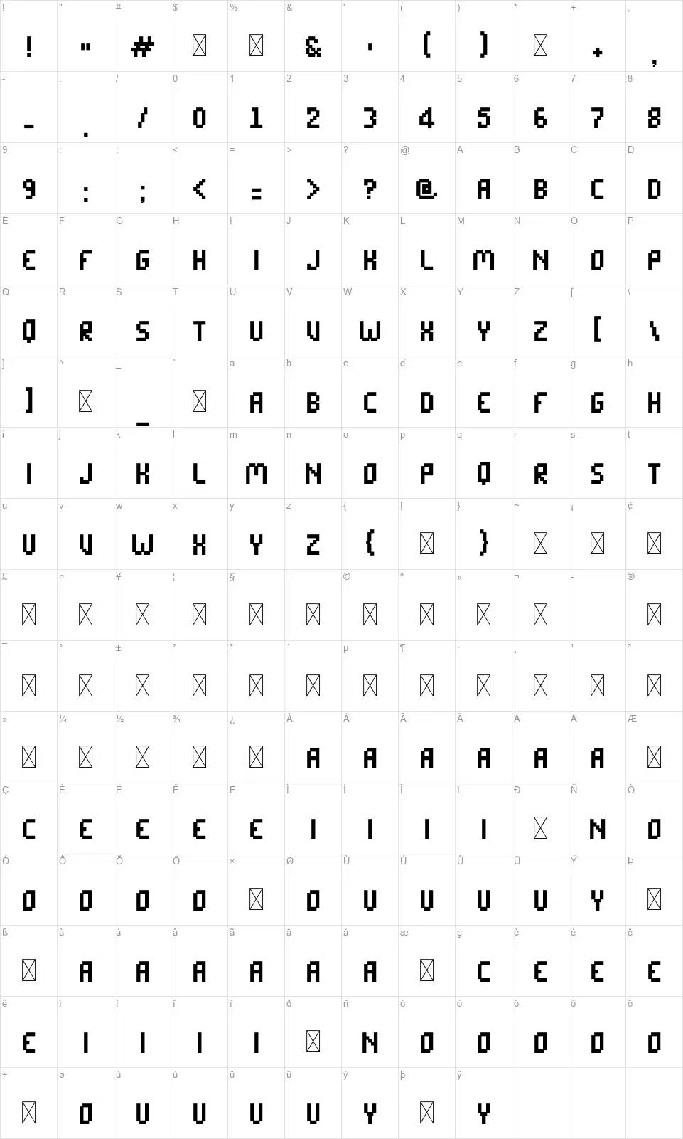 Bitsentialfont character map