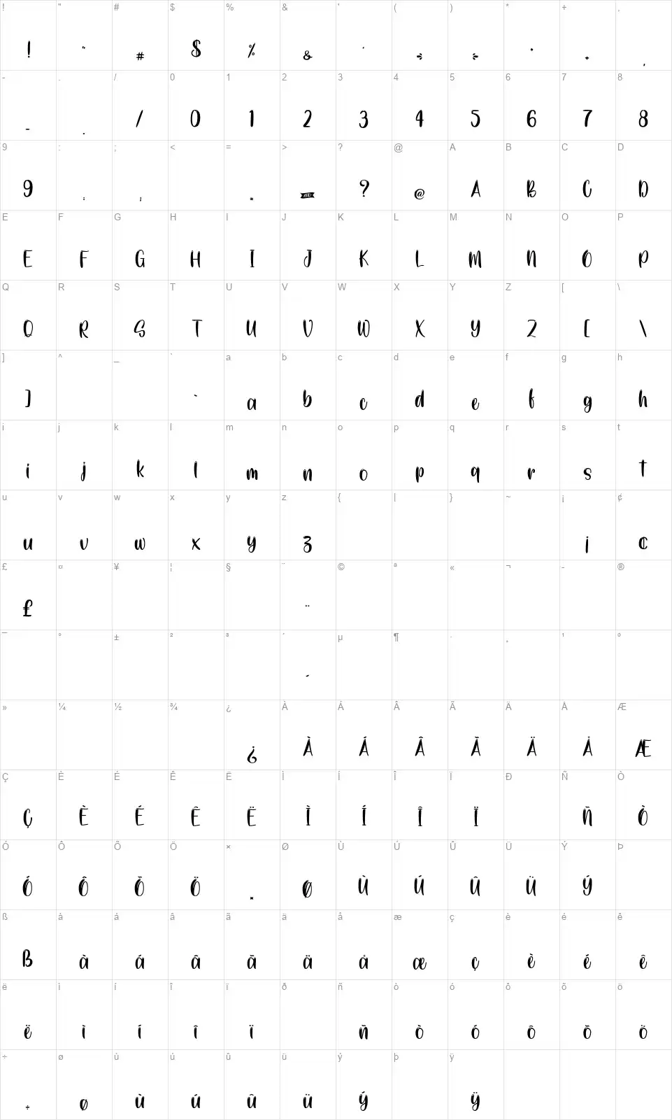 Black And Violetfont character map