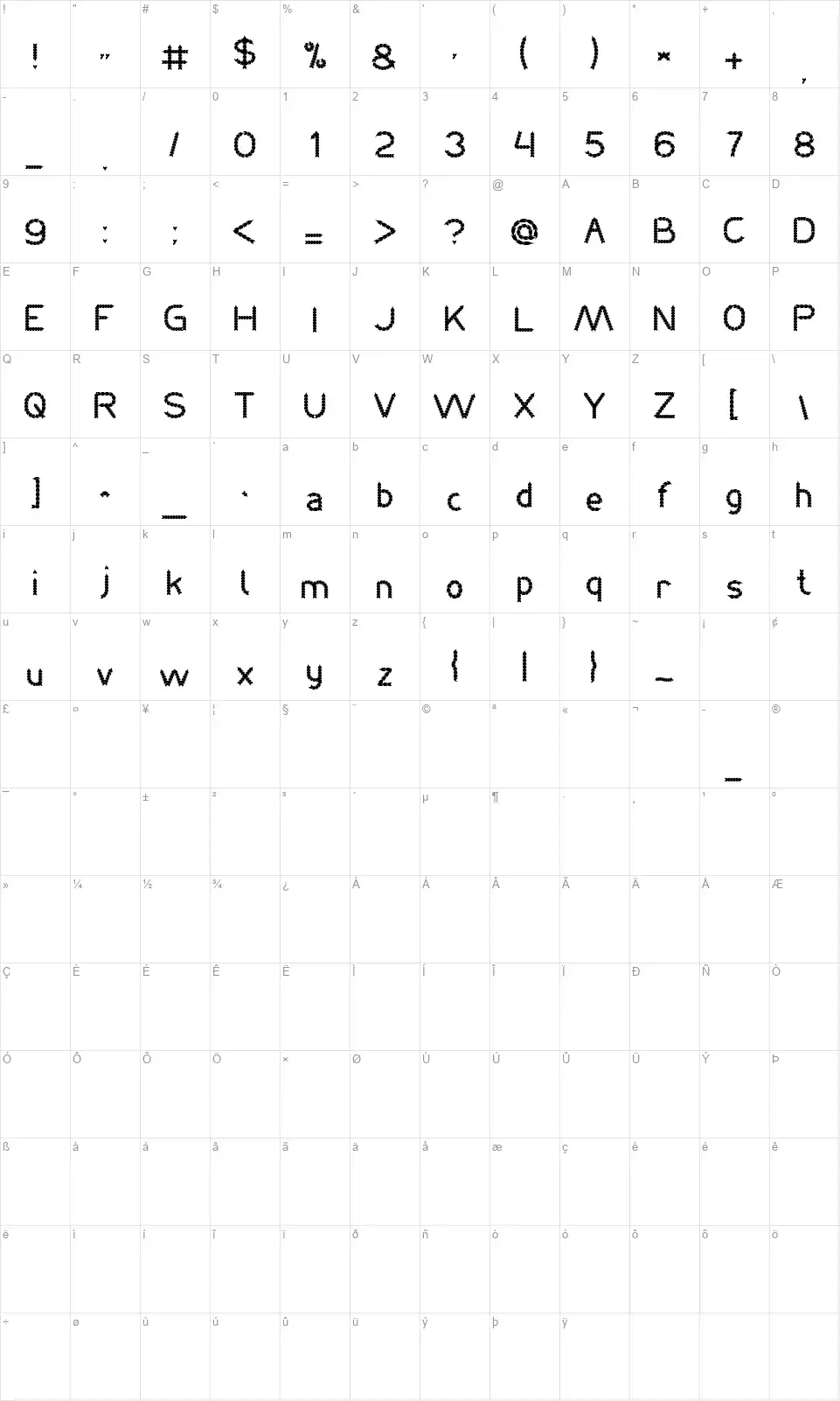 Black Arrowfont character map