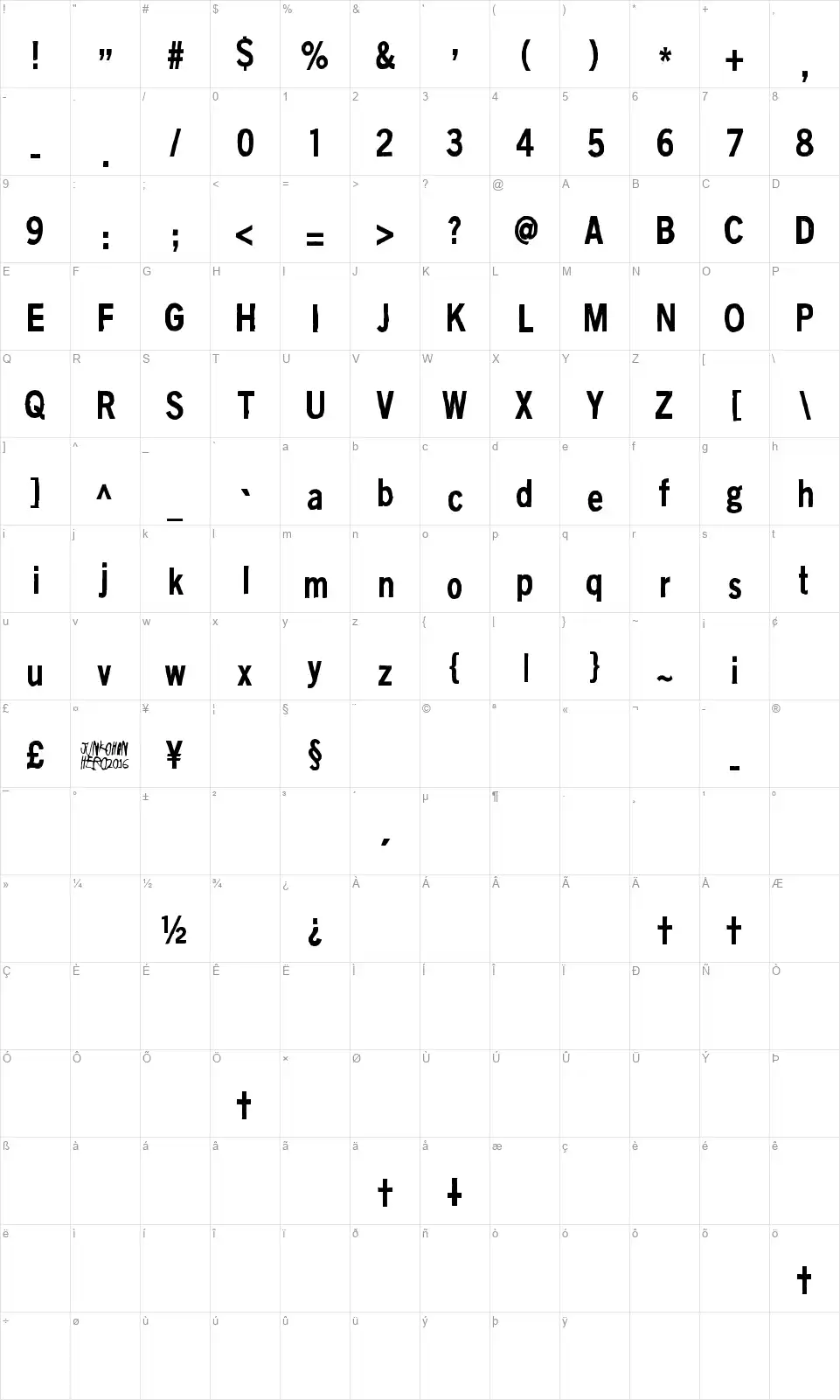 Black is not a colorfont character map