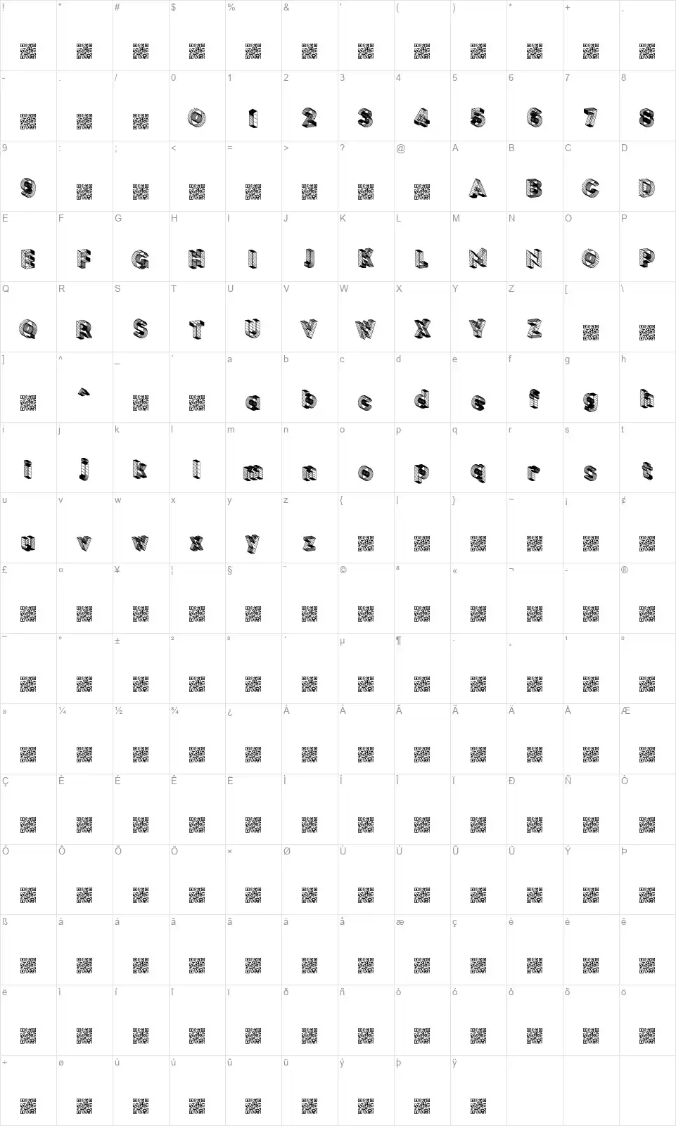 Blockchainfont character map