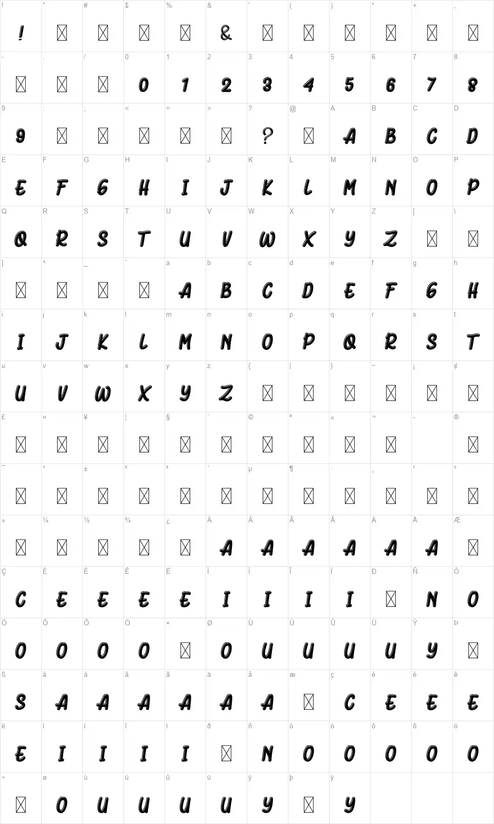 Bluck Amorhiesfont character map
