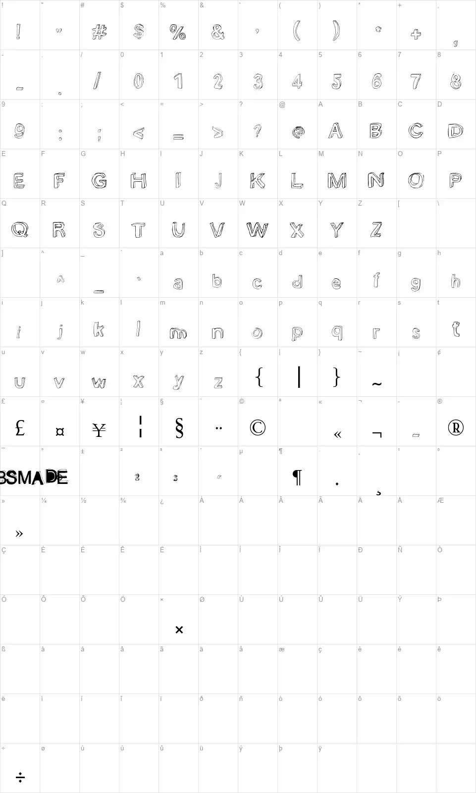 Bobsmade Fontfont character map