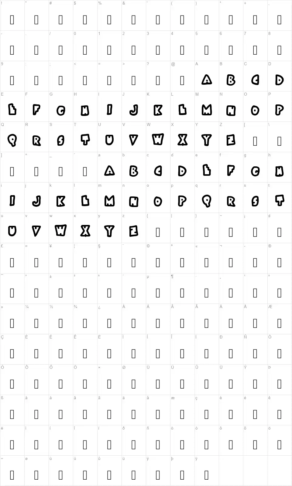 Bokaifont character map