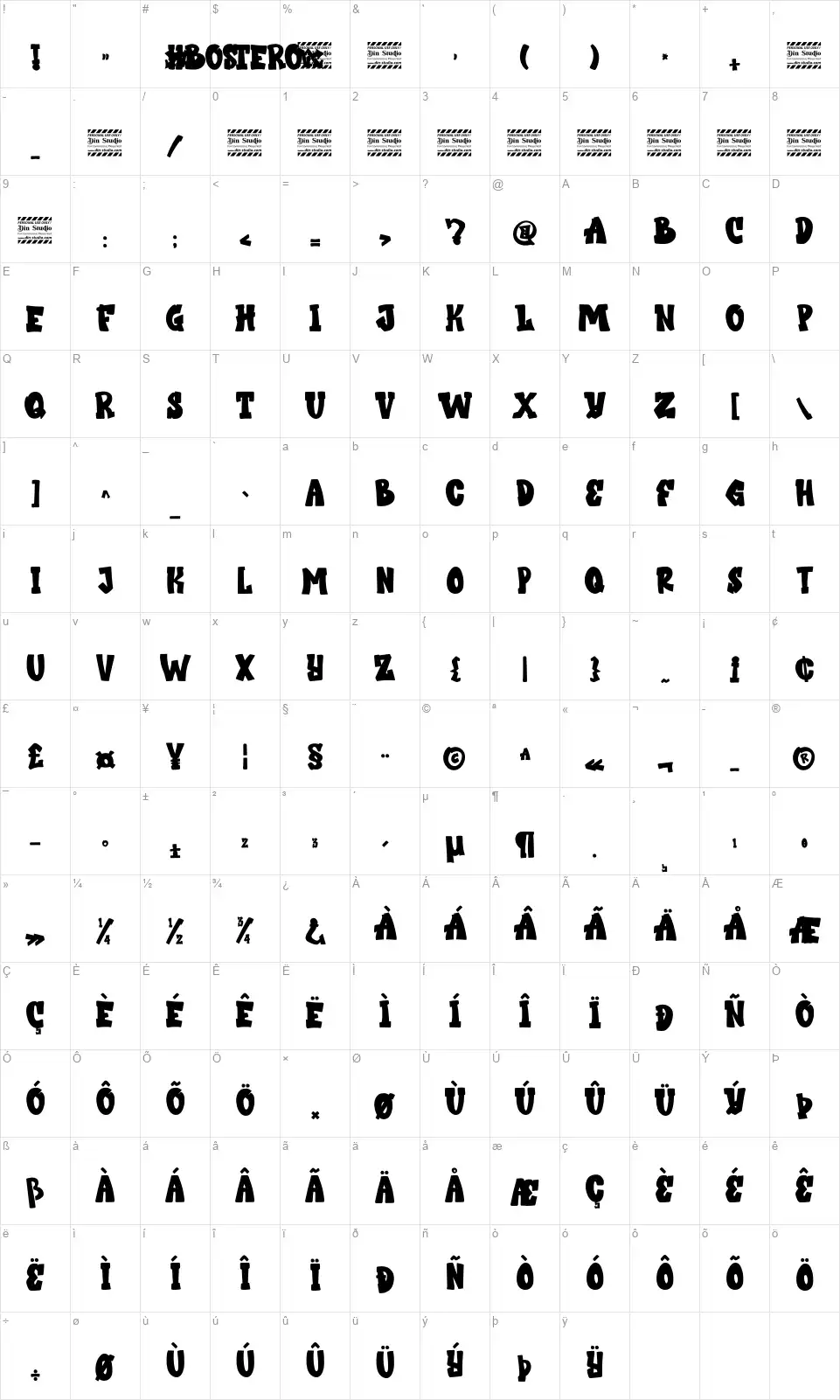Bosterofont character map