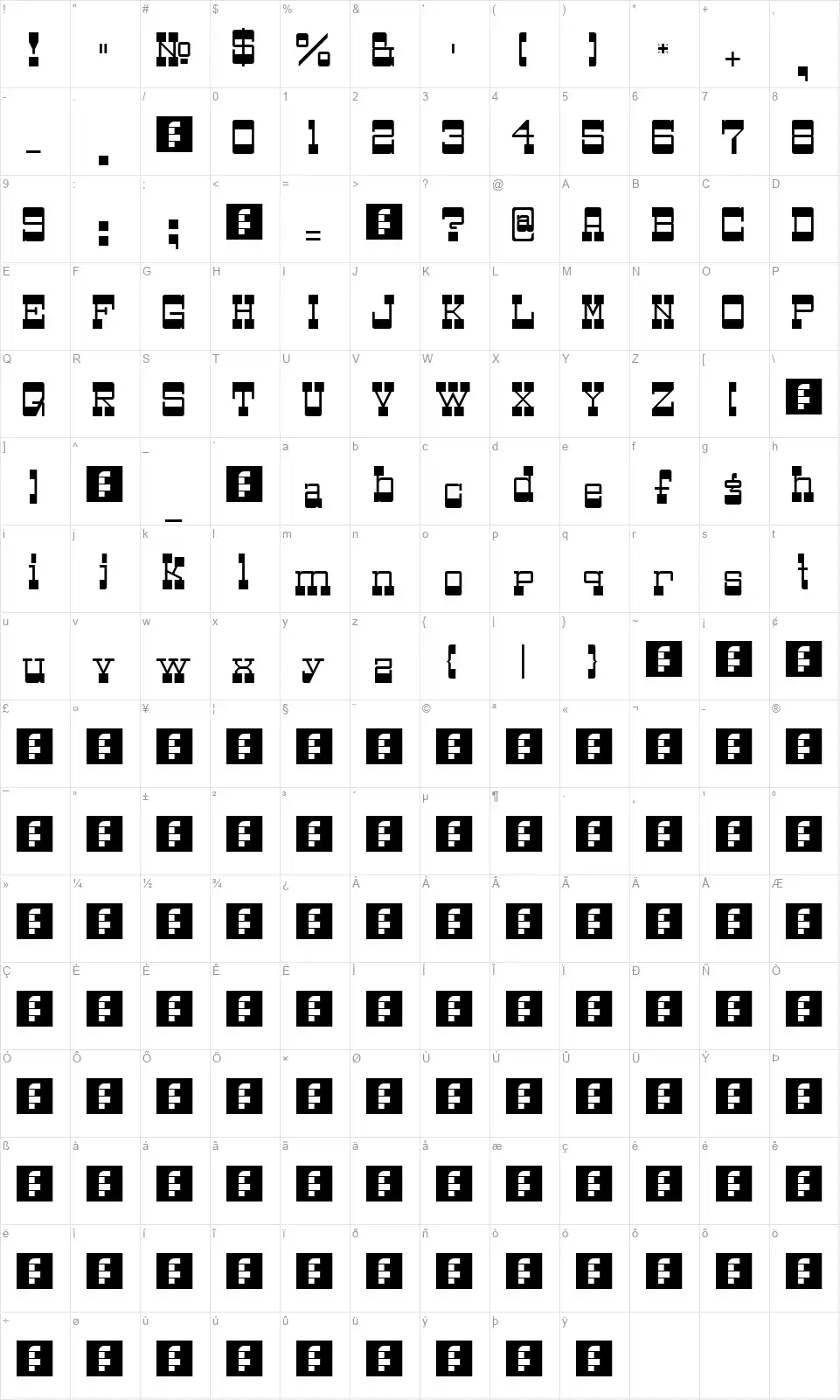 Bottomsfont character map