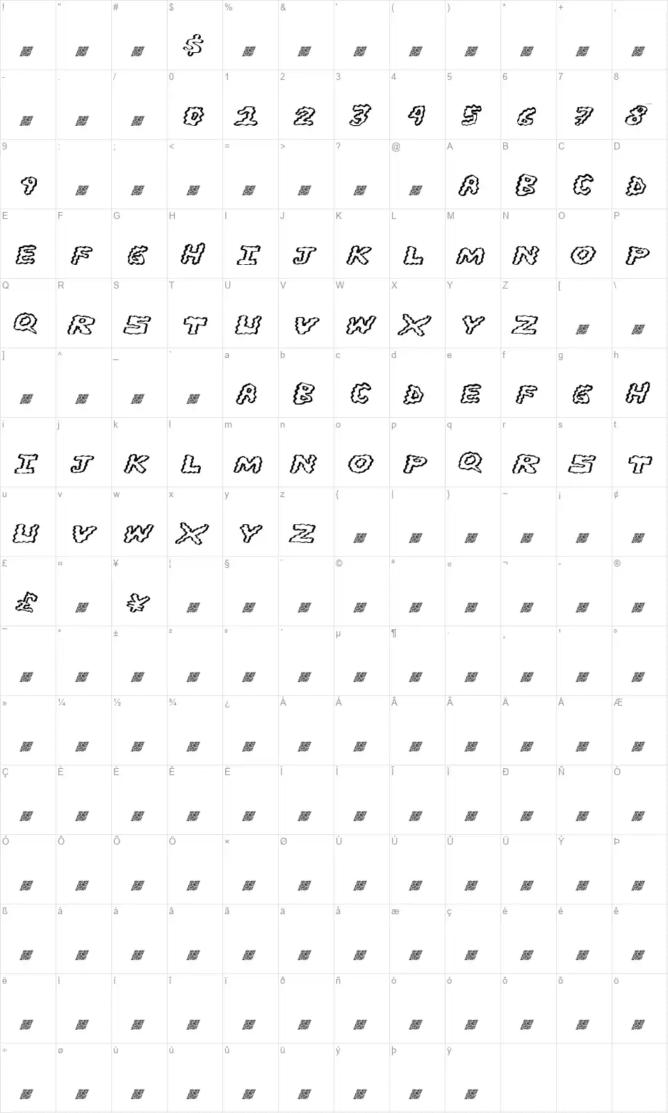 Brain Washersfont character map