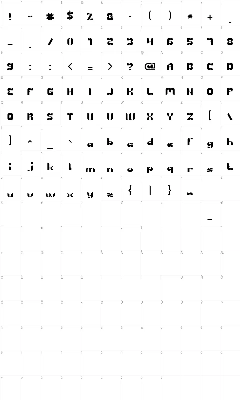 Brigade Of Lovefont character map