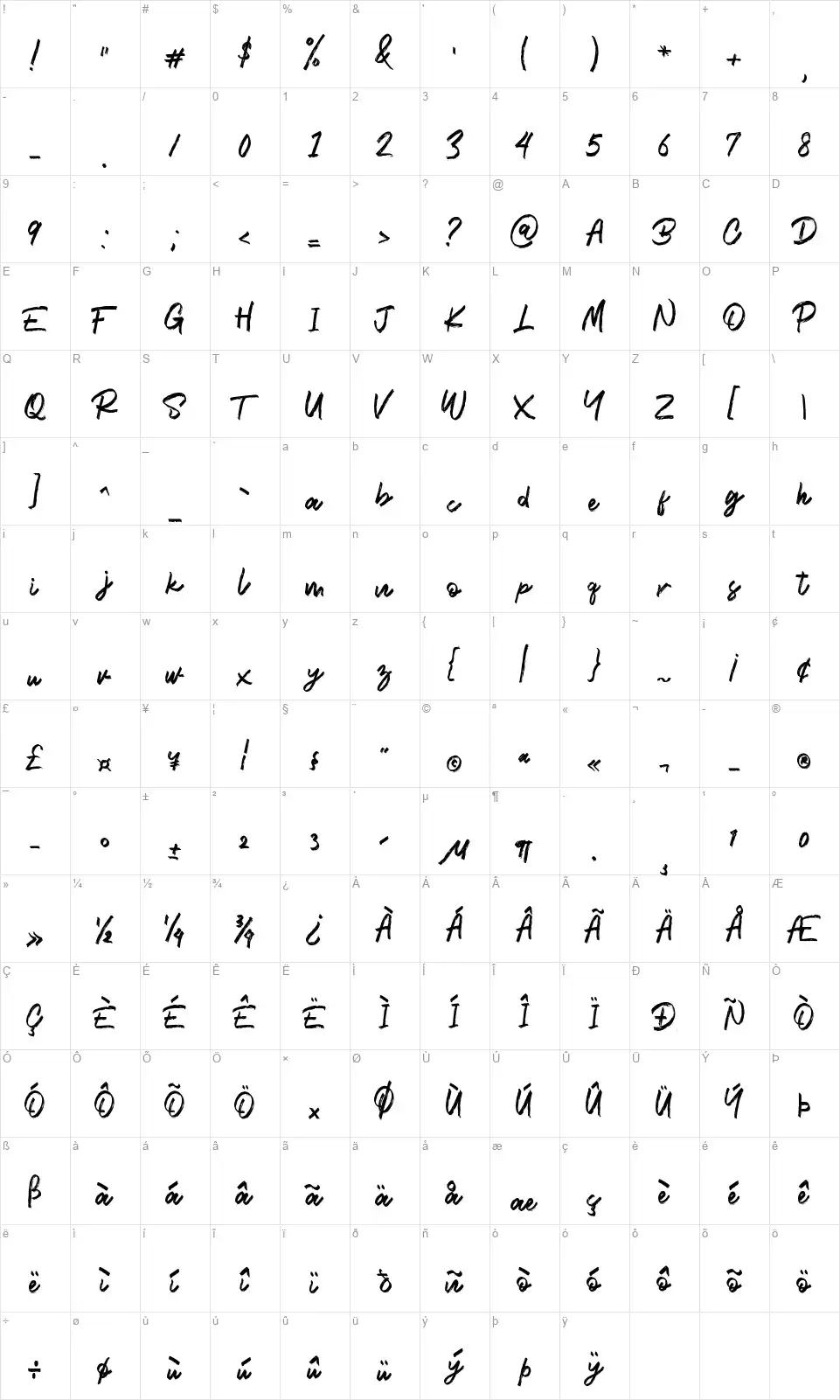 Brooklinessfont character map