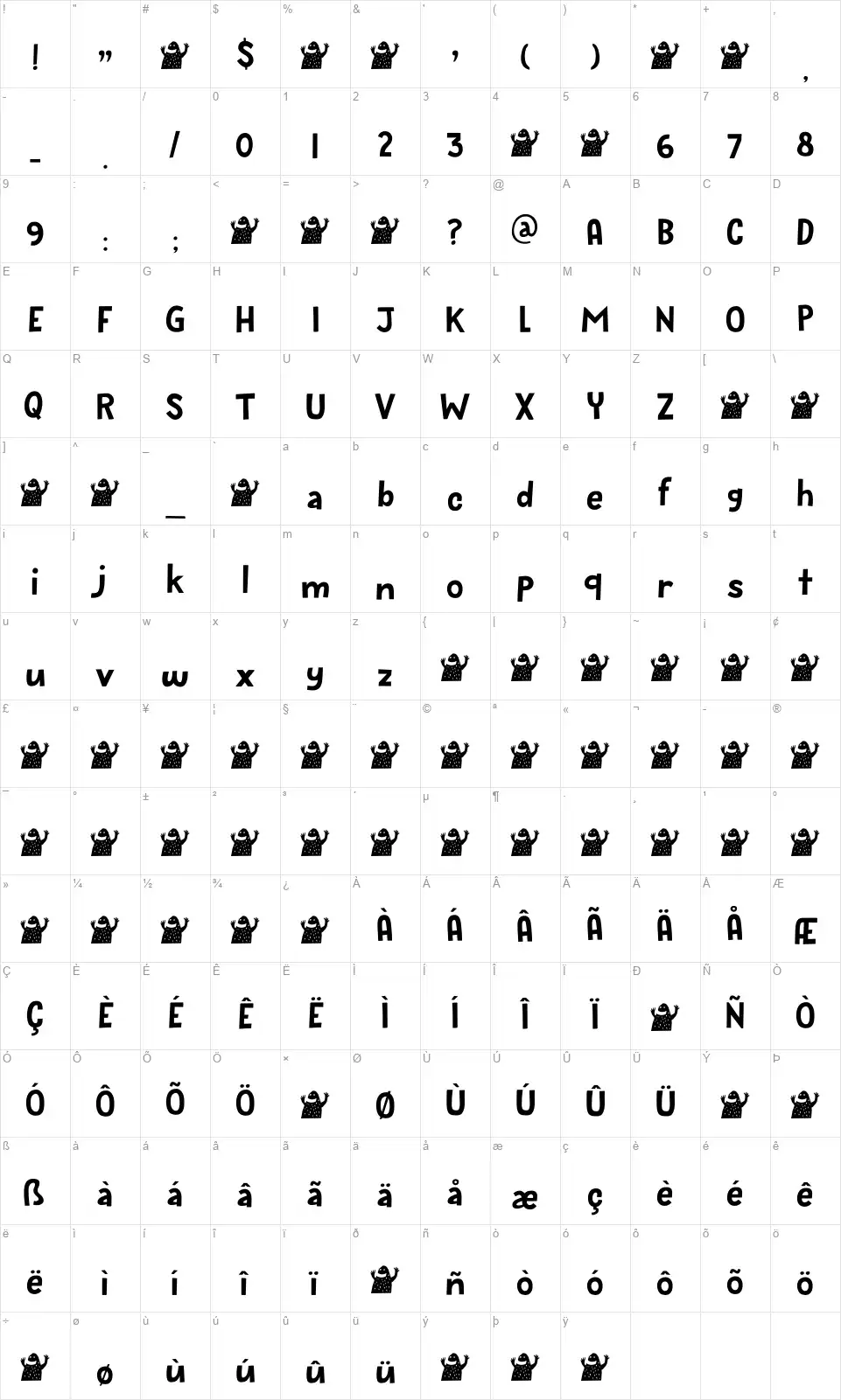 Bugbearfont character map