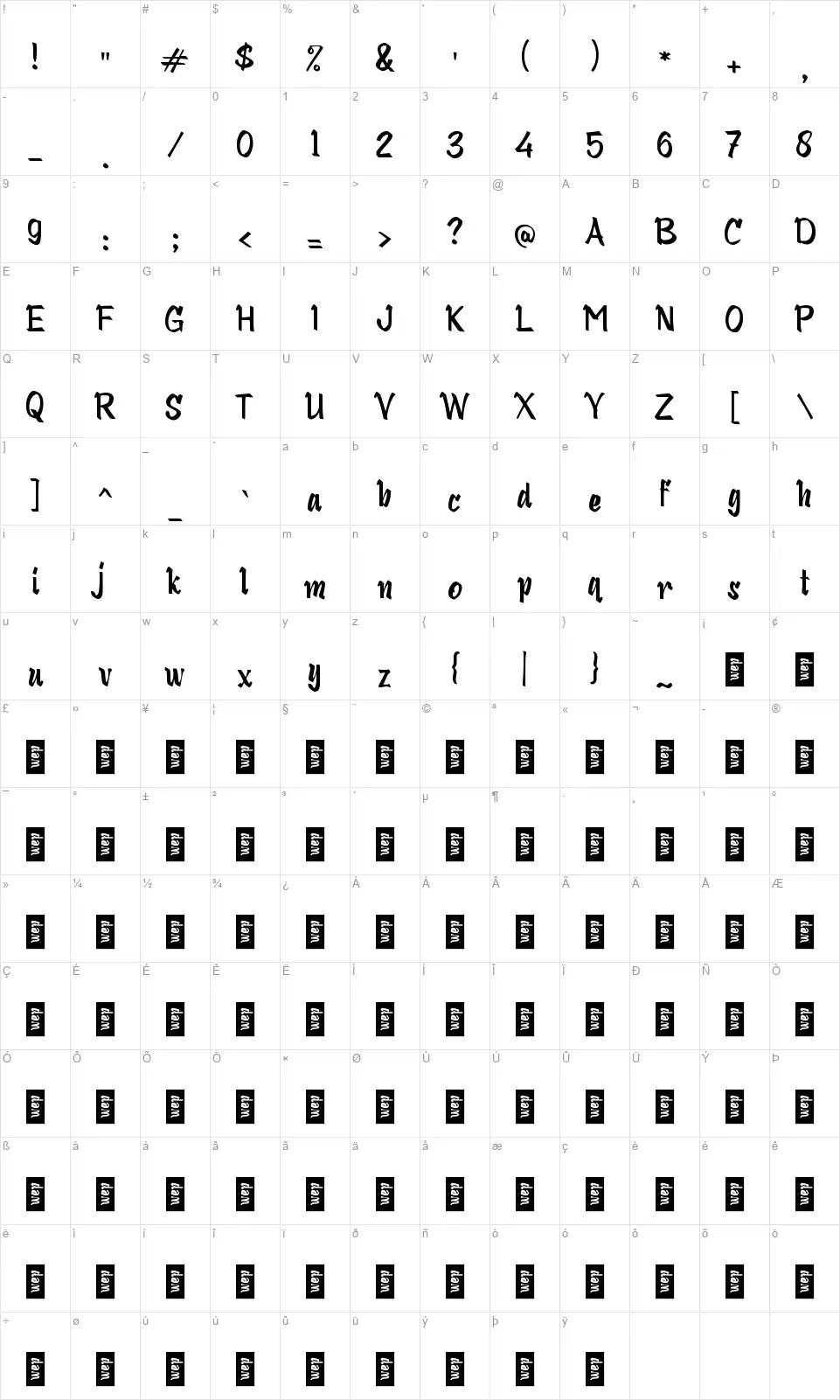 c Cashyafont character map