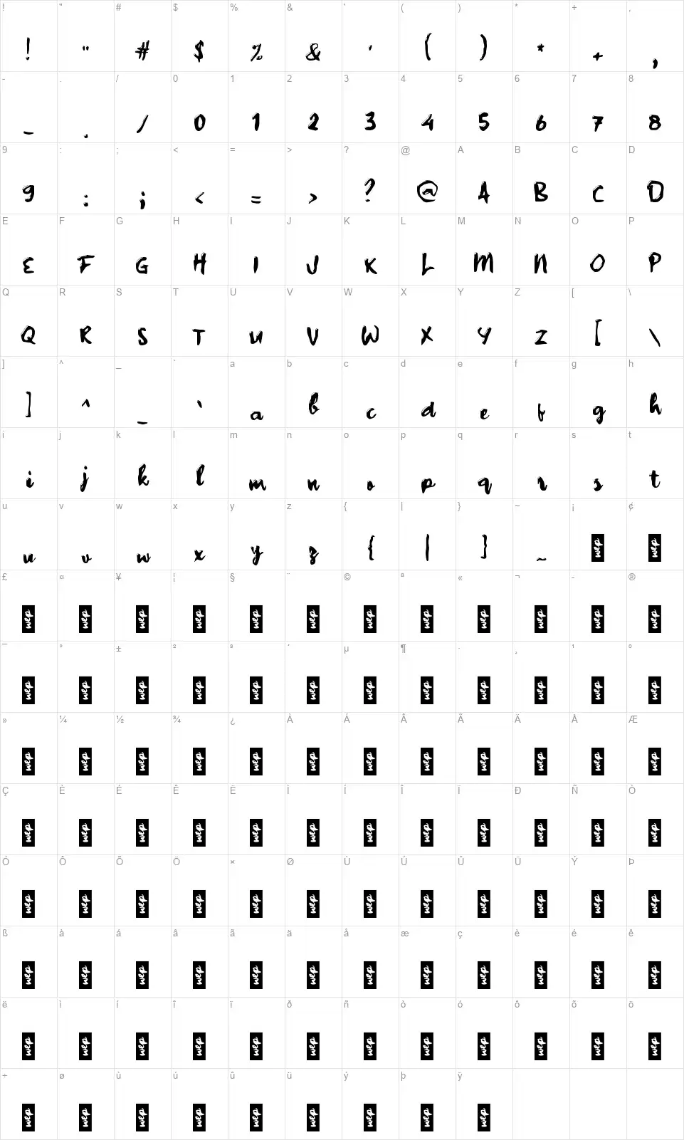 c Cassiafont character map