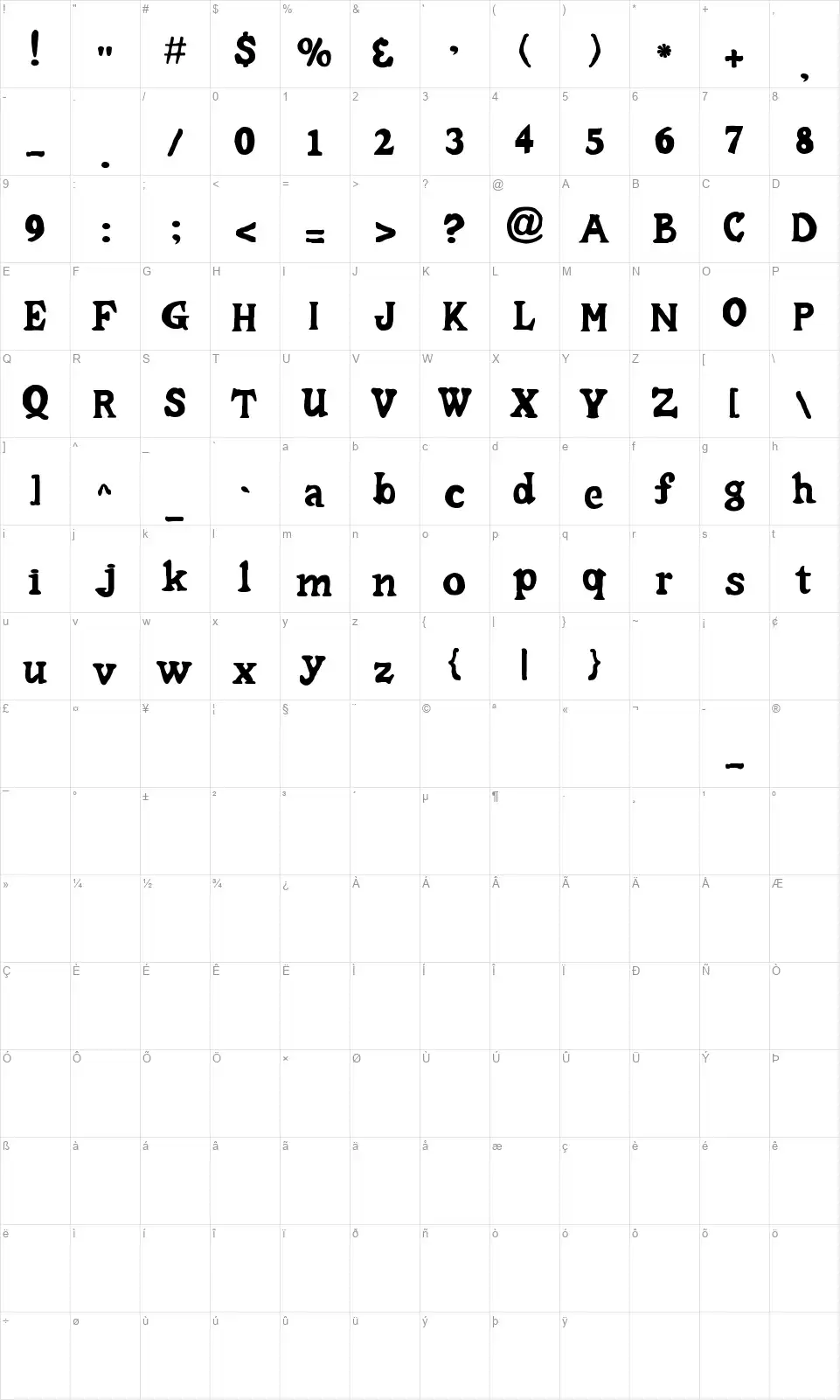 Caesar Little SSfont character map