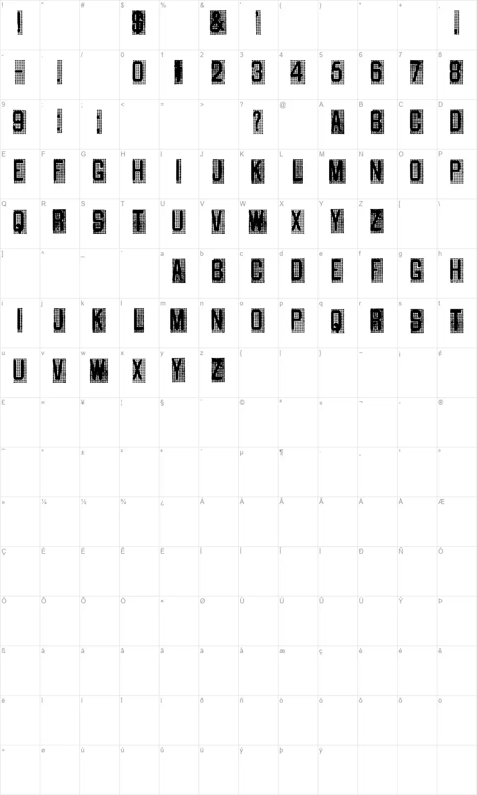 Cane Gothicfont character map