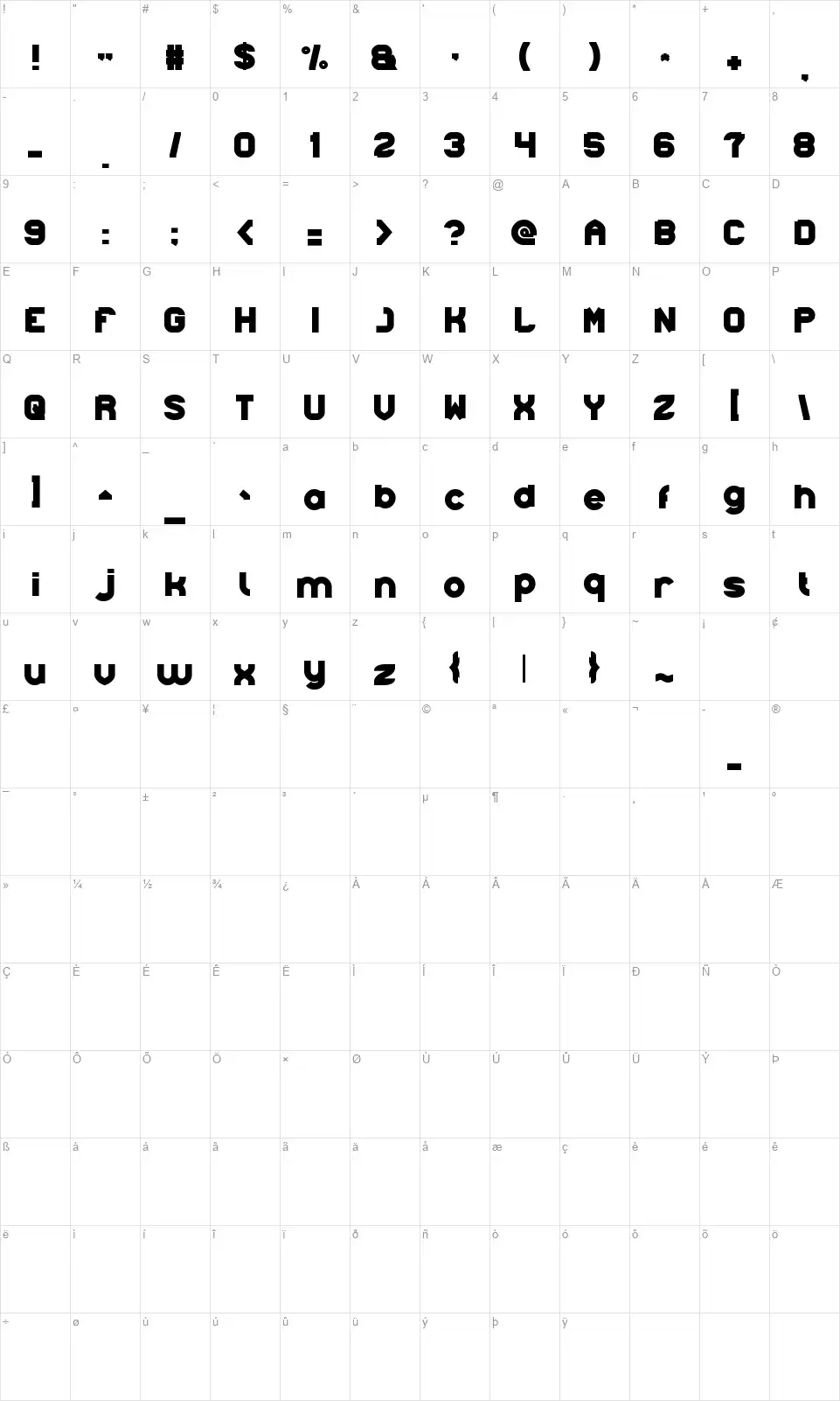 Cannon Ballfont character map