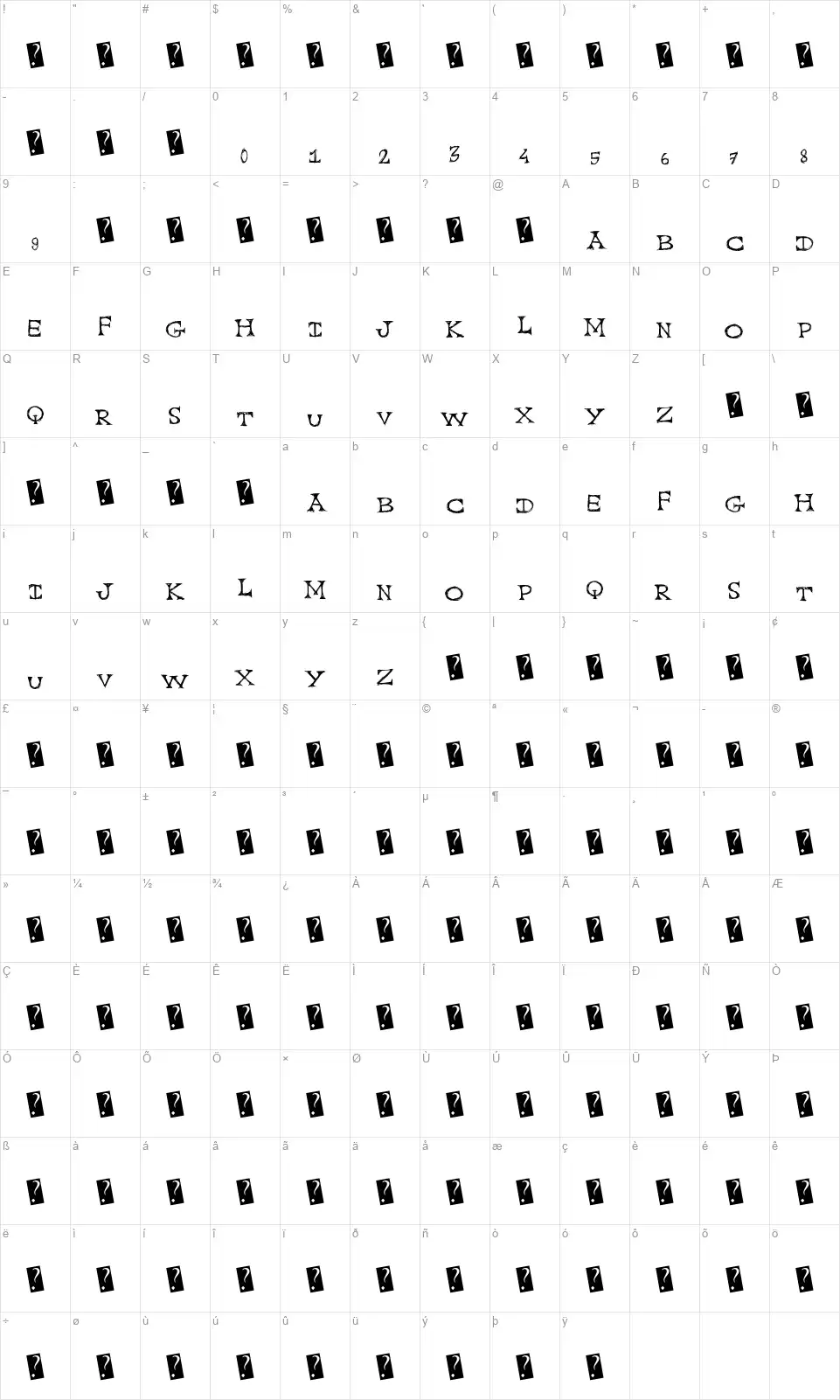 Cap Scratchedfont character map