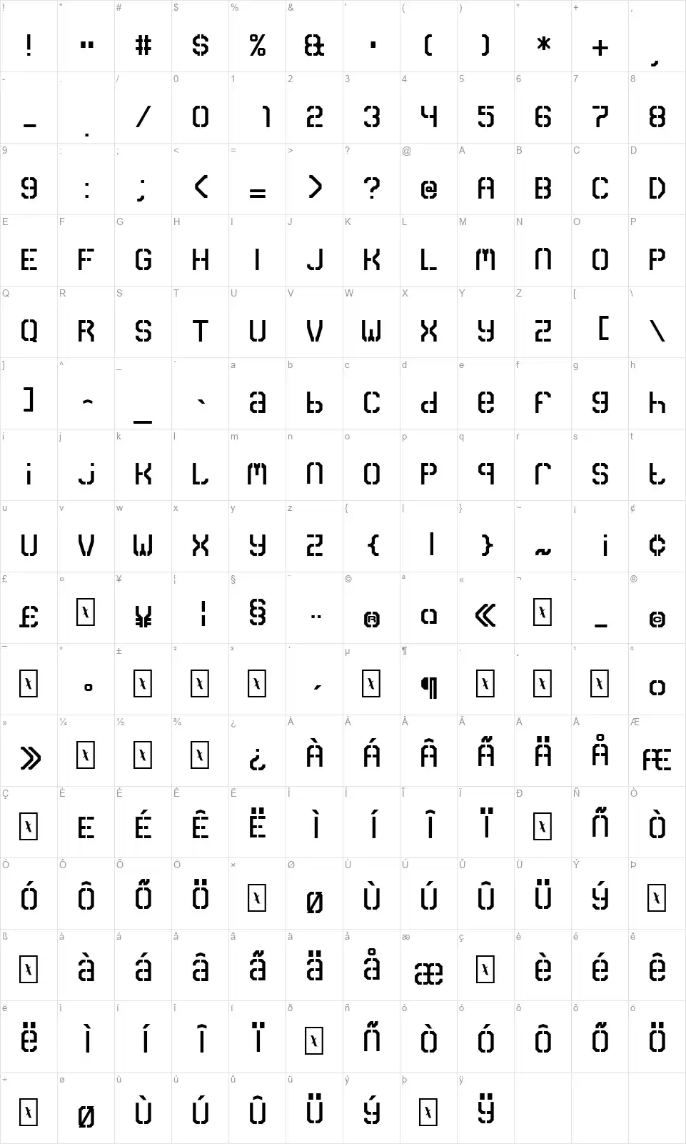 Carbon Monofont character map