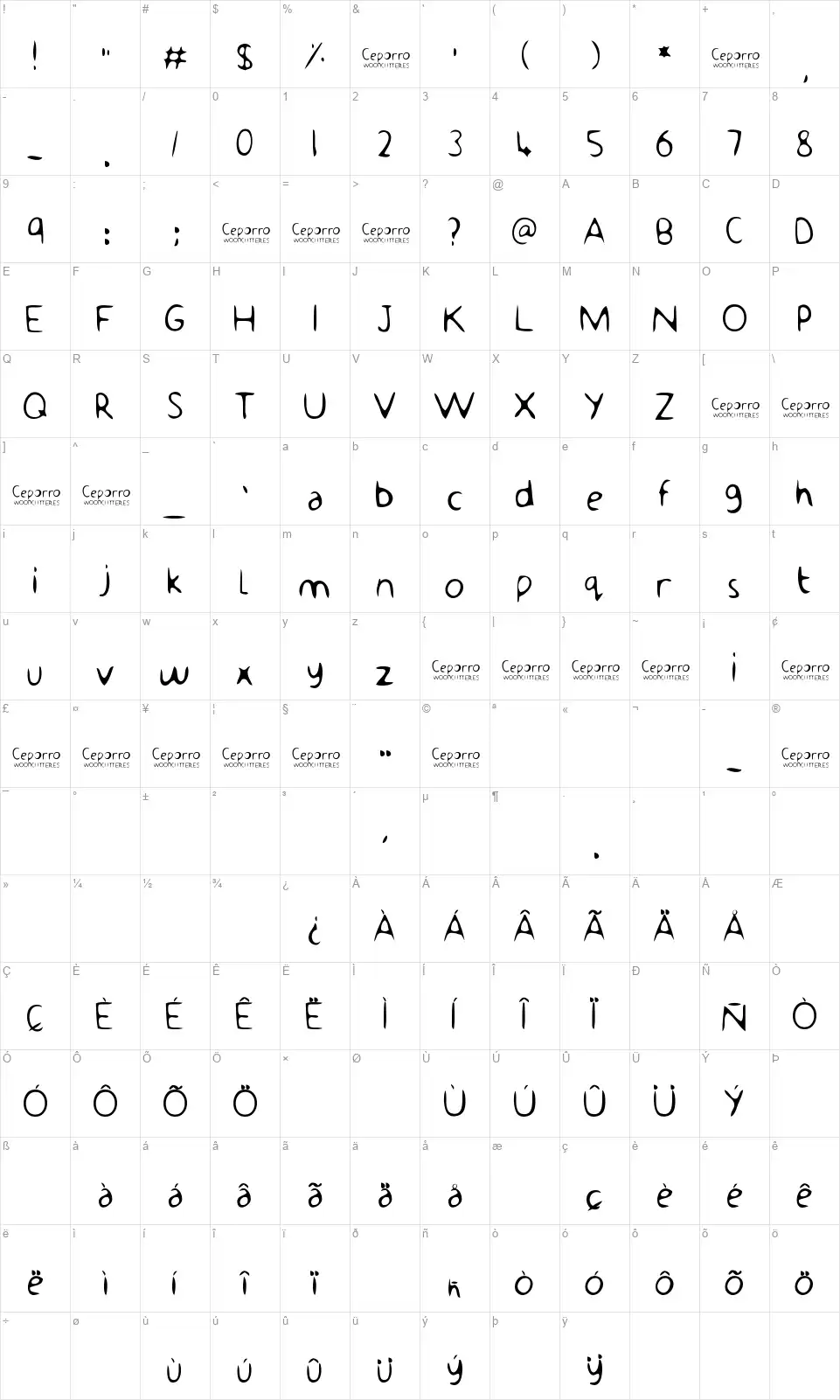 Ceporrofont character map