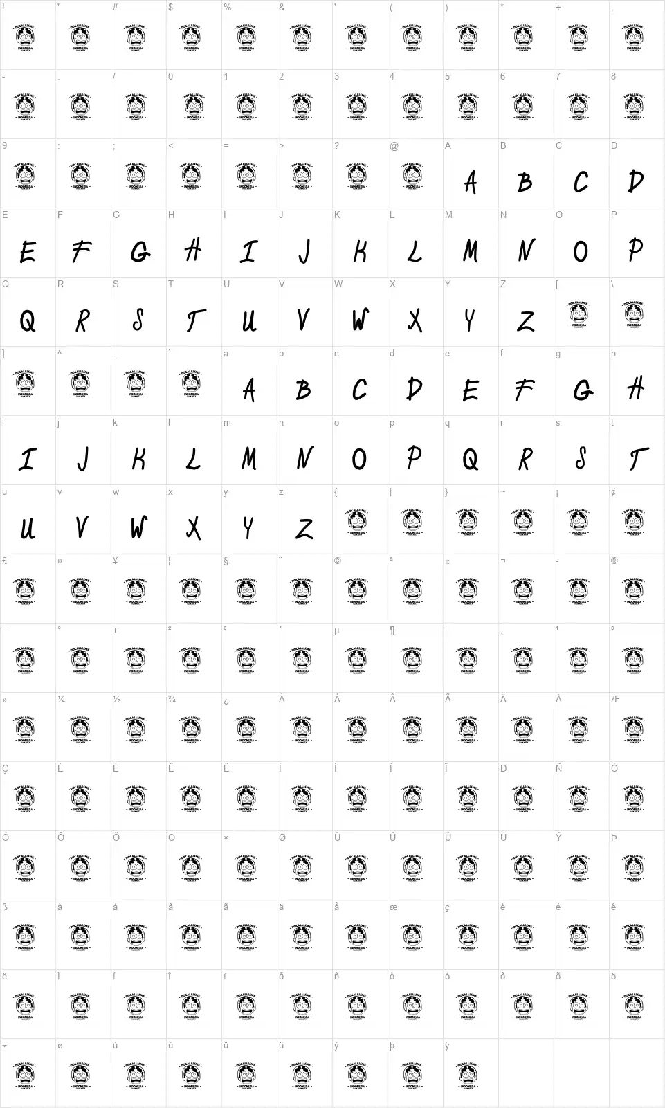 Ceria Cintafont character map